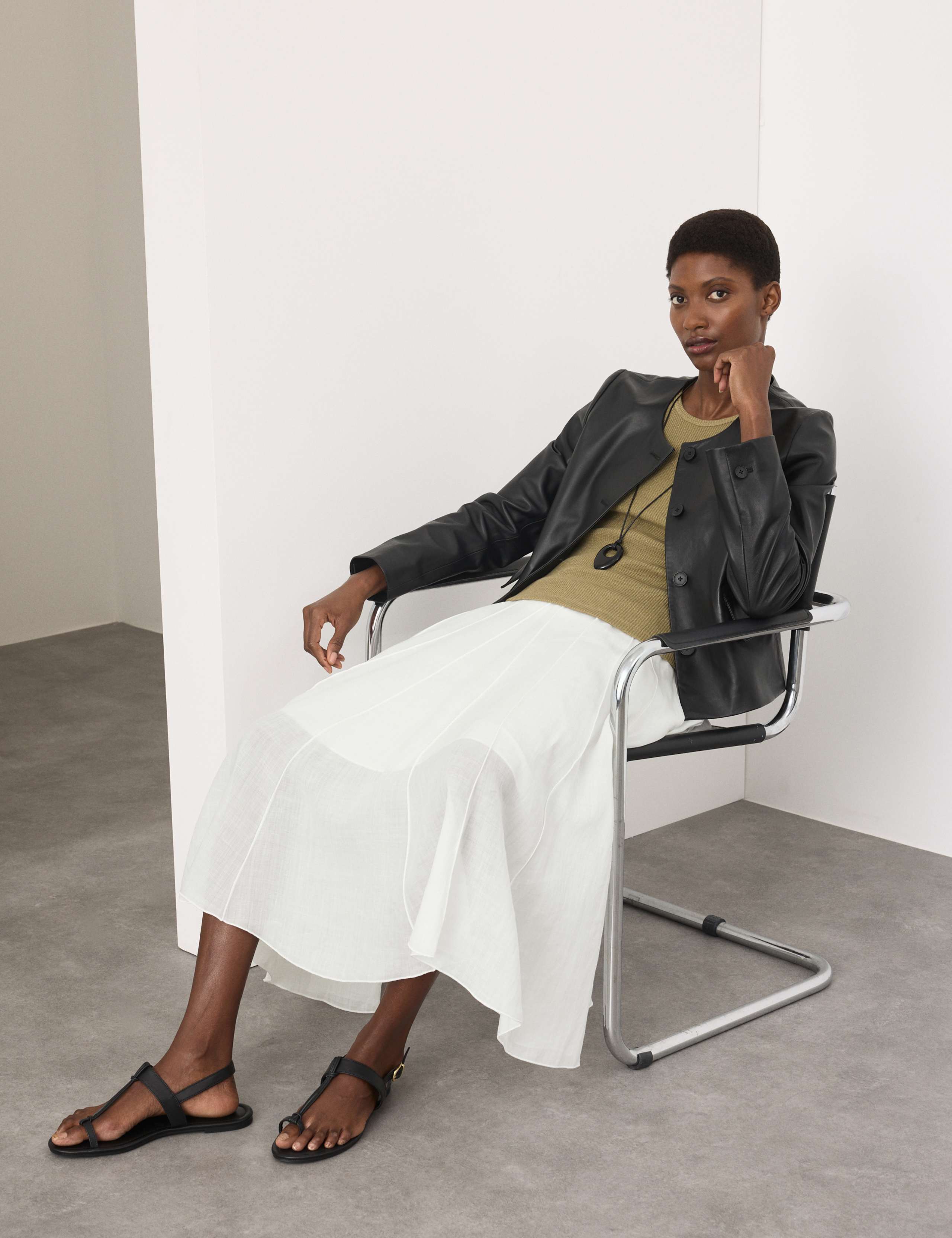 Pure Ramie Godet Midi Skirt 3 of 6