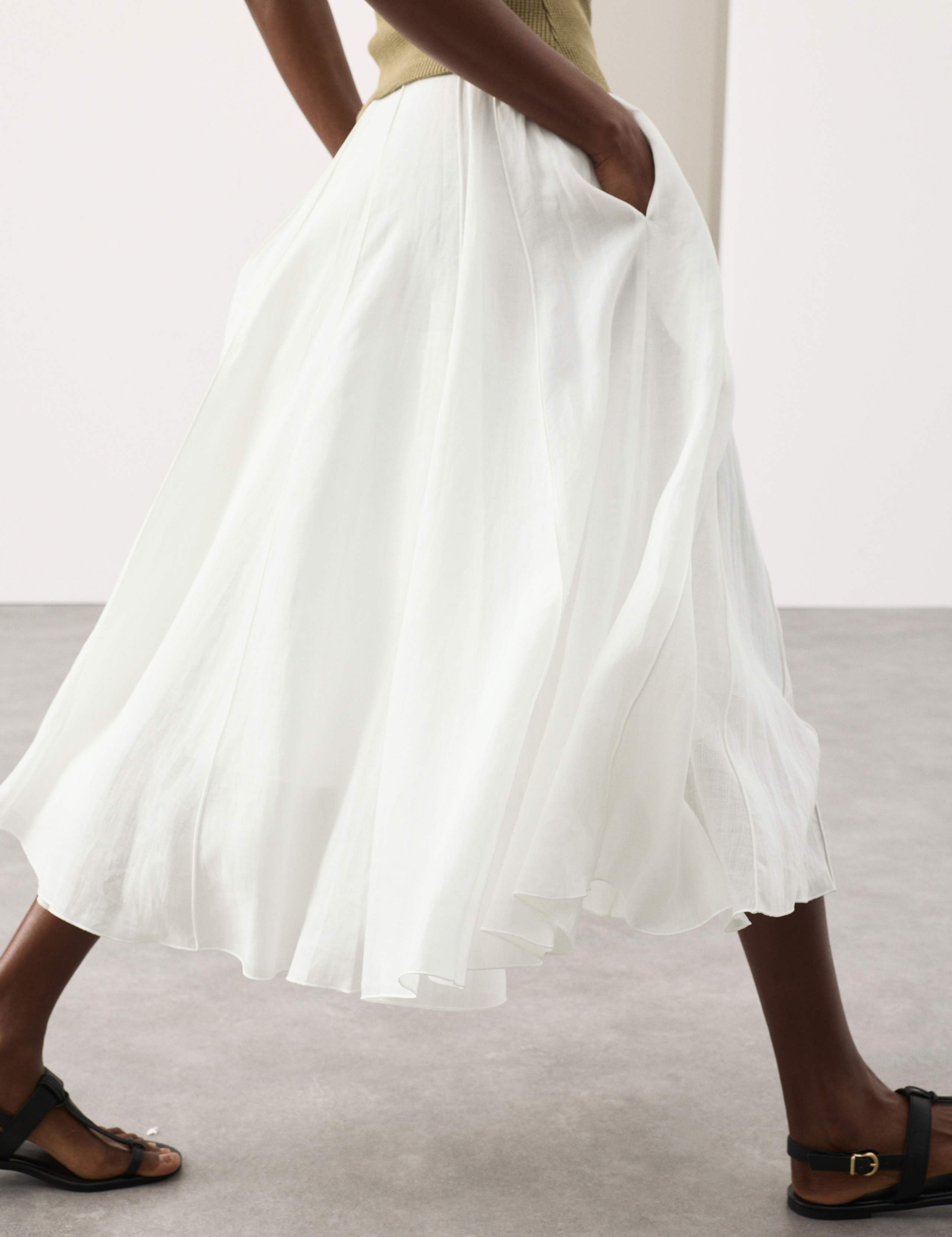 Pure Ramie Godet Midi Skirt 4 of 6