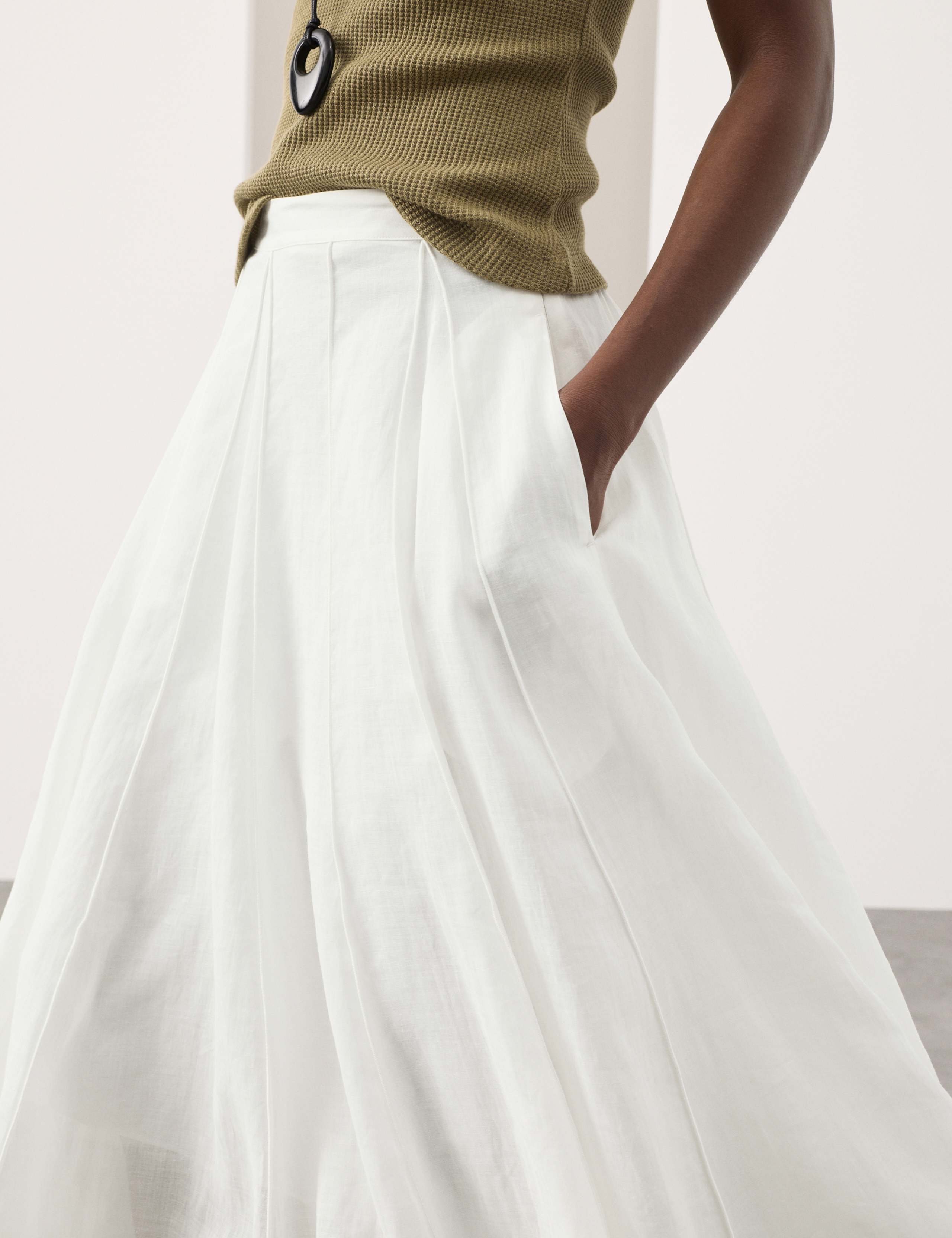 Pure Ramie Godet Midi Skirt 6 of 6
