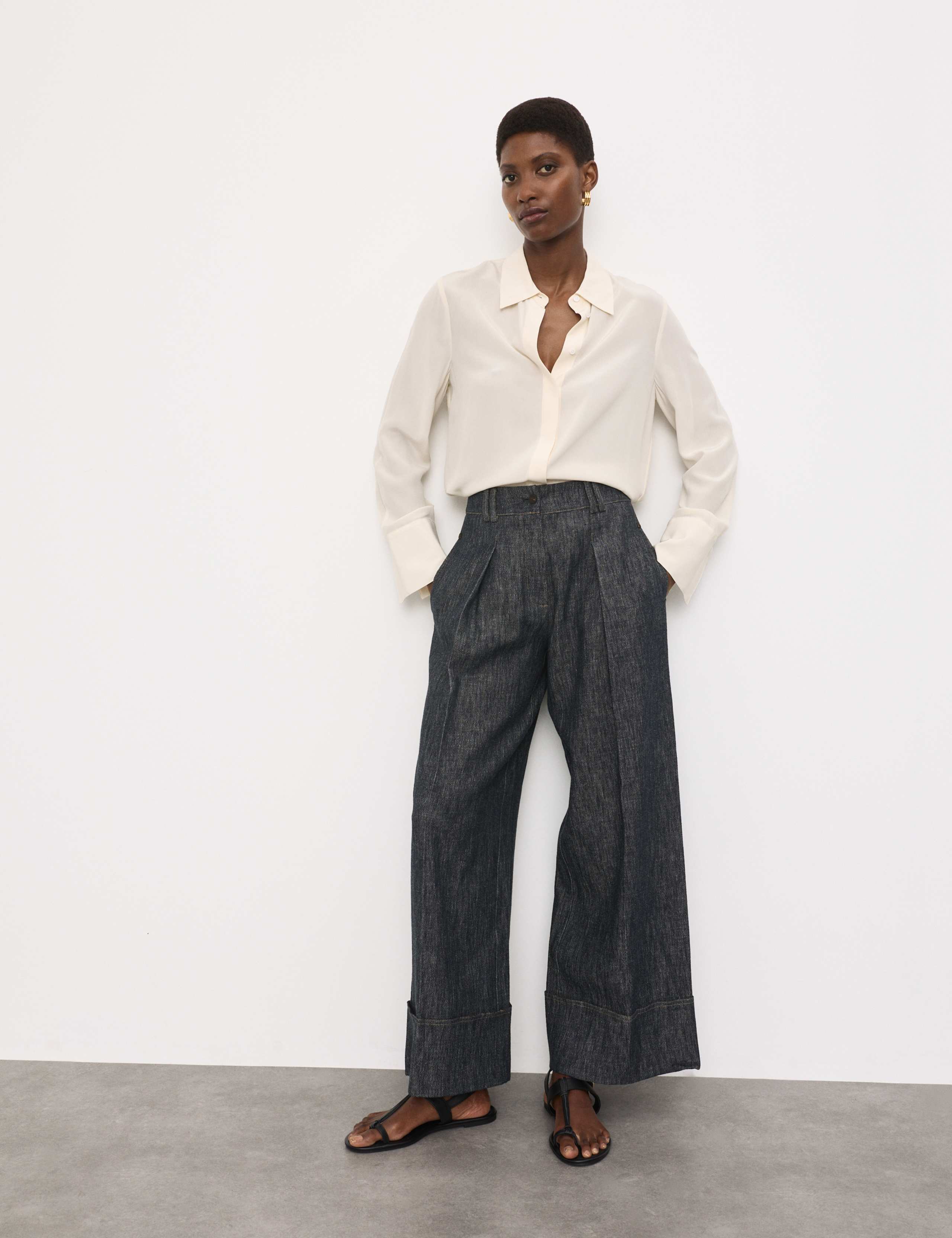 Linen Rich Cuffed Wide Leg Trousers 1 of 6
