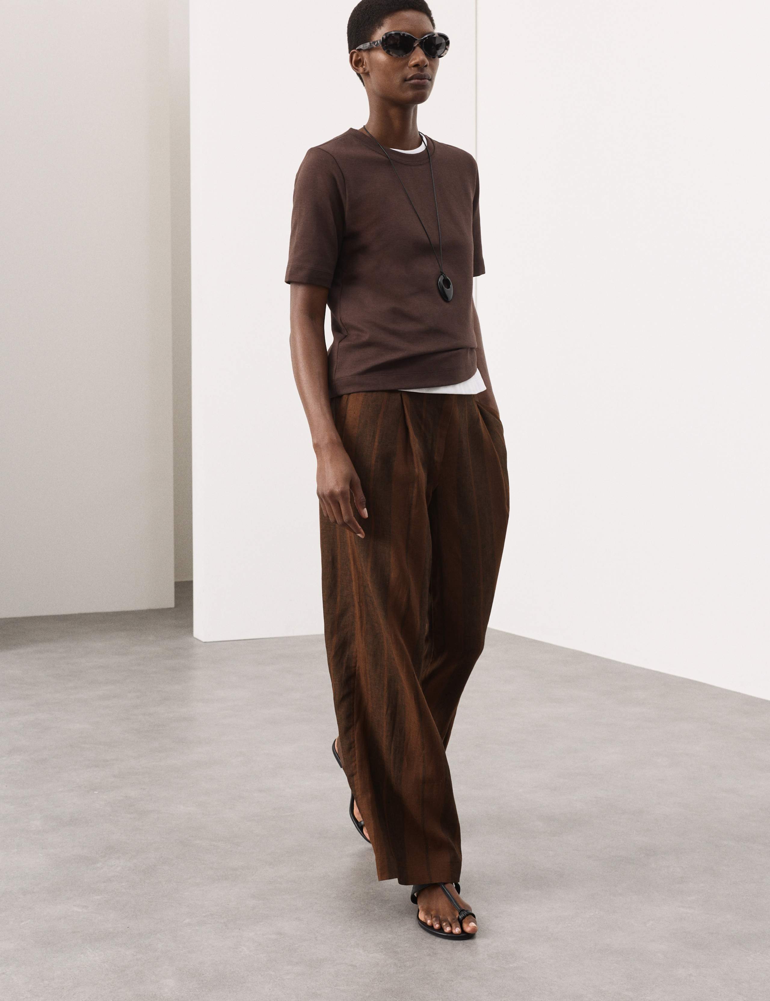 Pure Flax Linen Striped Wide Leg Trousers 3 of 7
