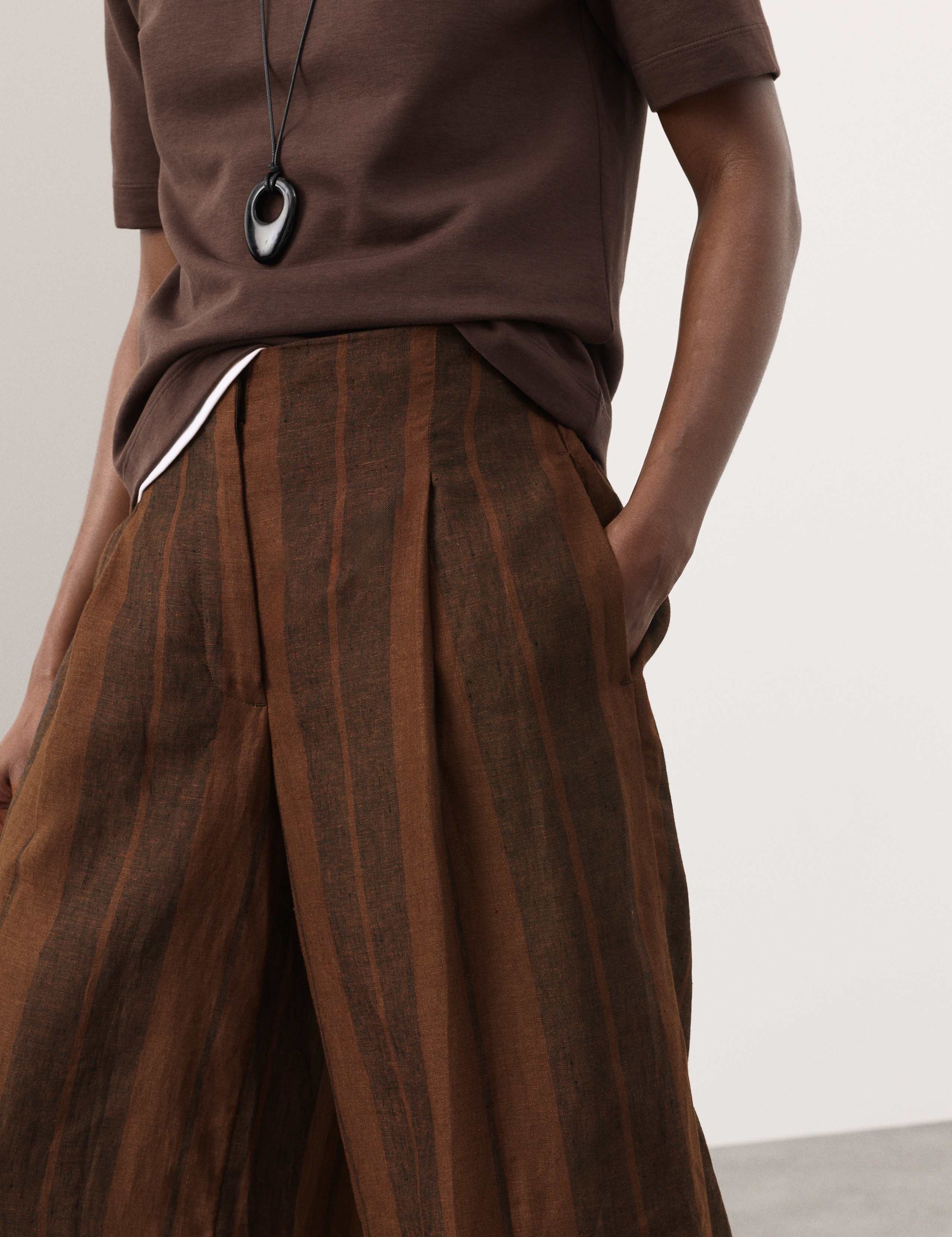 Pure Flax Linen Striped Wide Leg Trousers 5 of 7