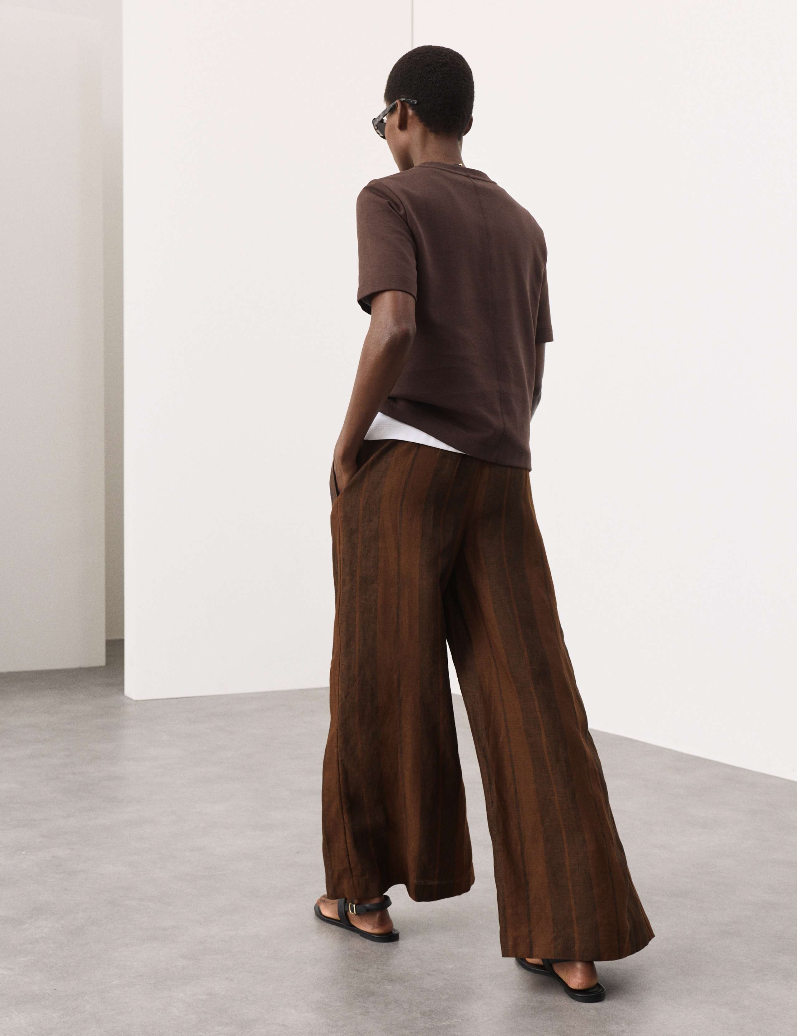 Pure Flax Linen Striped Wide Leg Trousers 6 of 7