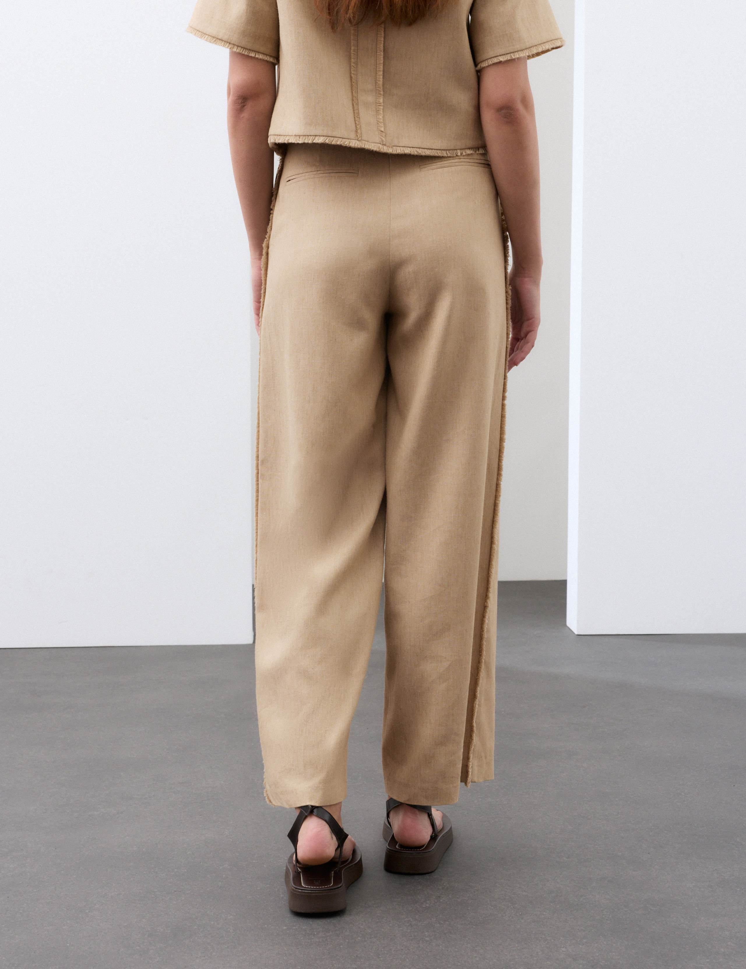 Flax Linen Blend Frayed Edge Trousers 2 of 5