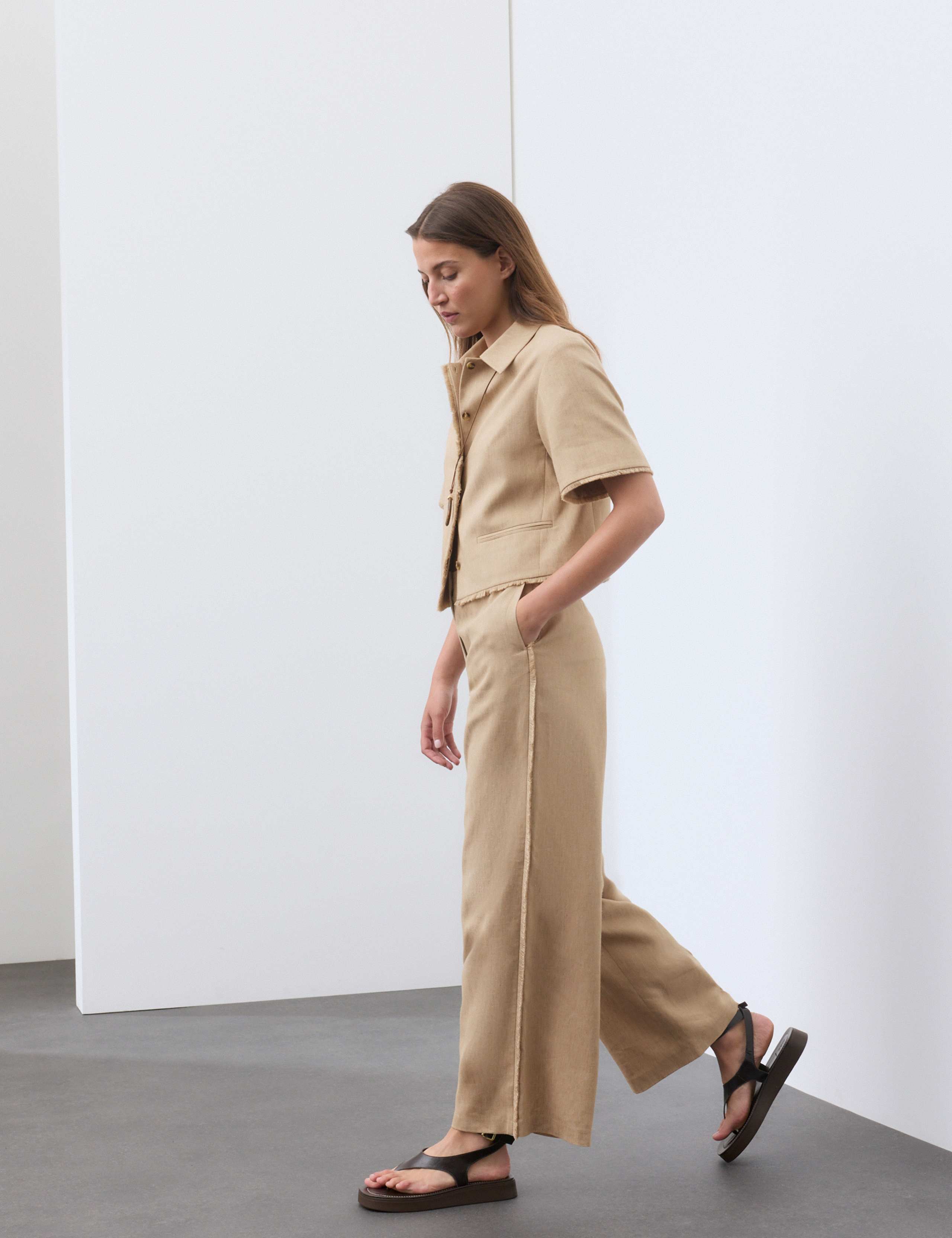 Flax Linen Blend Frayed Edge Trousers 3 of 5