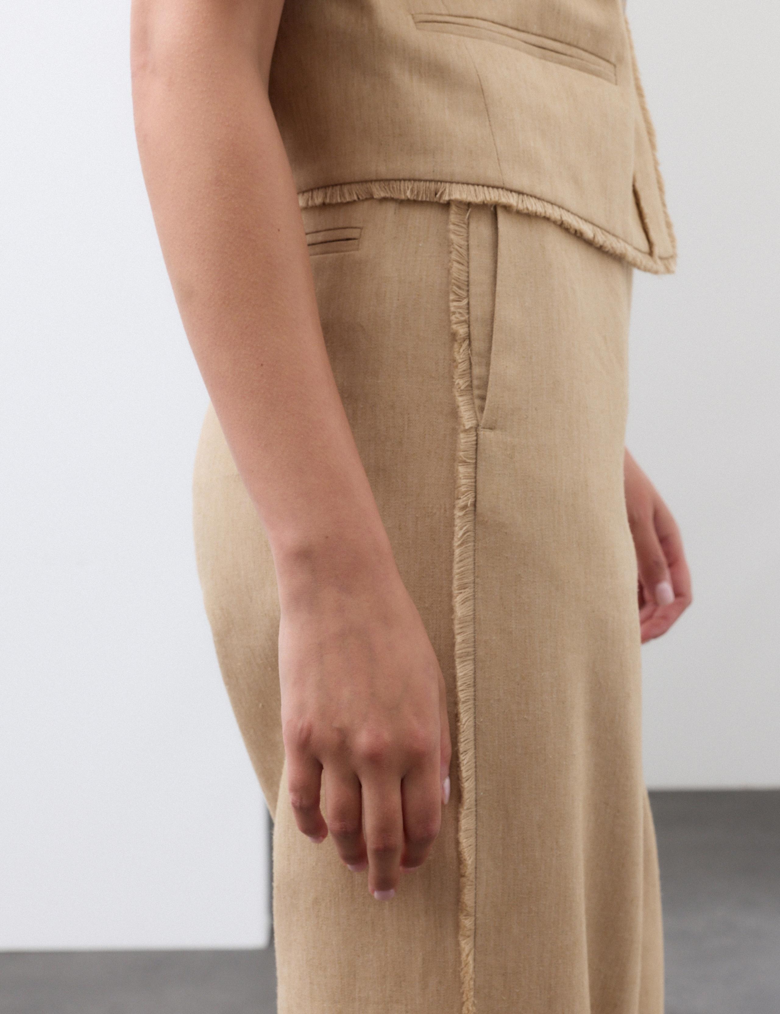 Flax Linen Blend Frayed Edge Trousers 4 of 5