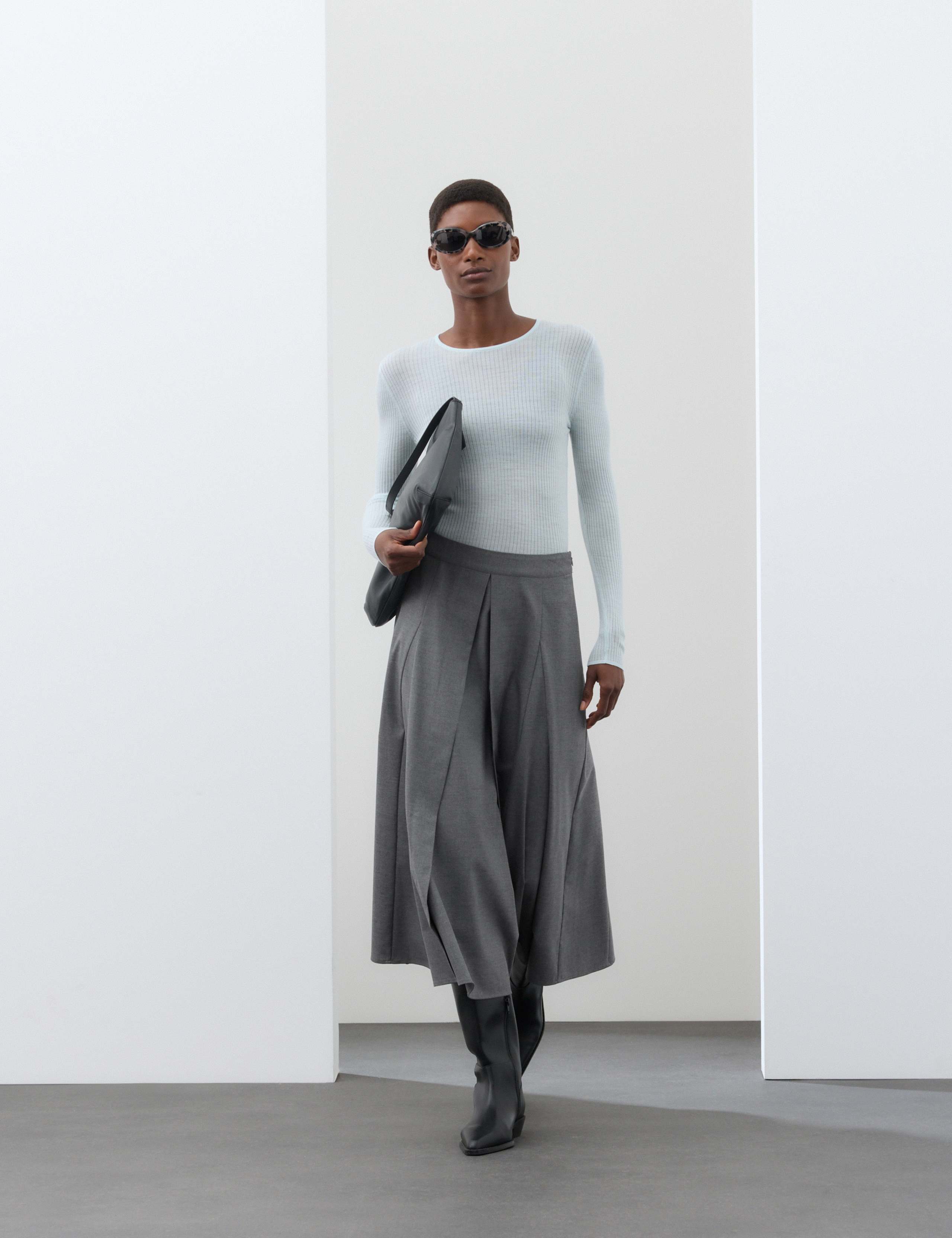 Pleated Midaxi Full Circle Skirt with Wool 1 of 7