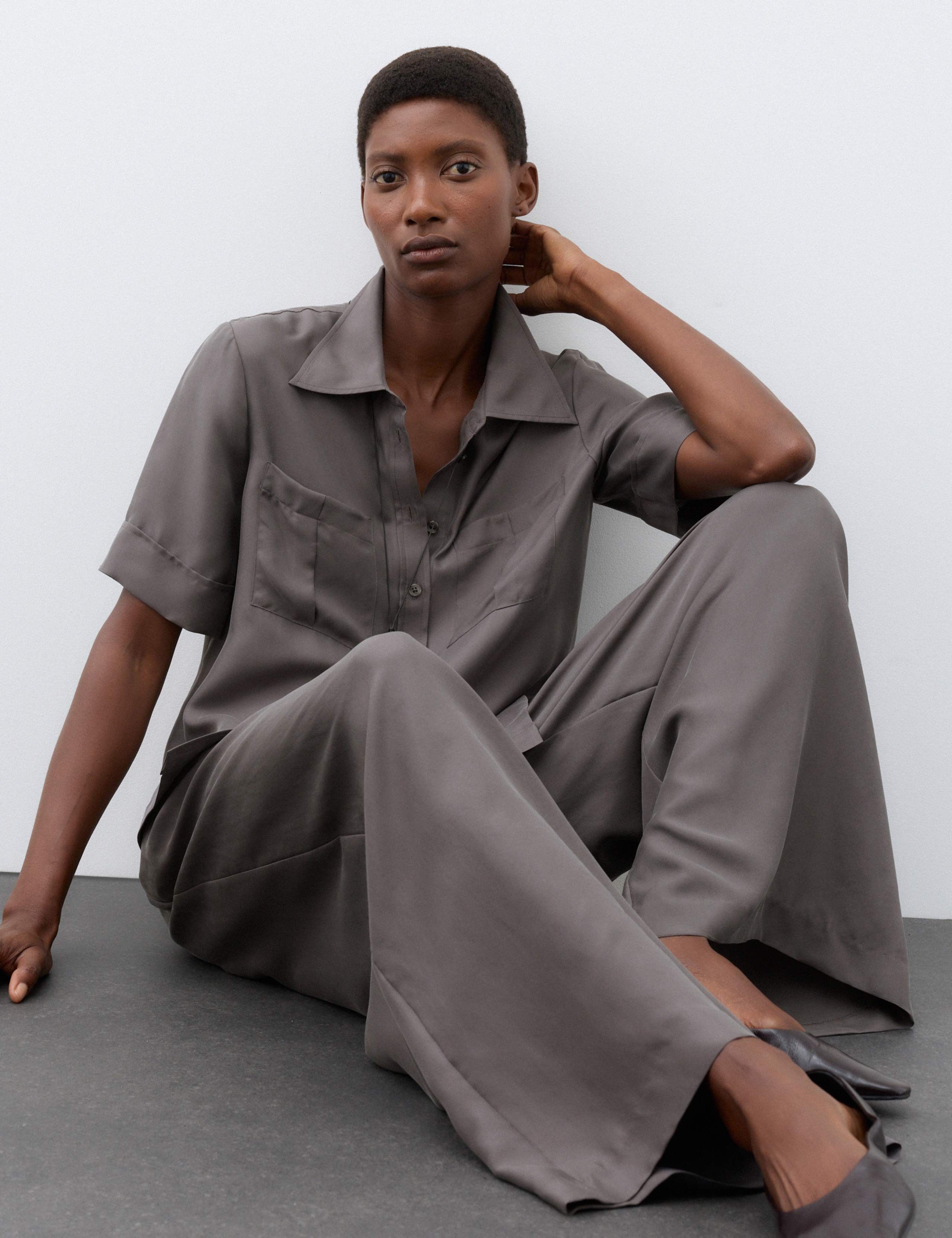 Pure Silk Gathered Waist Wide Leg Trousers 4 of 7