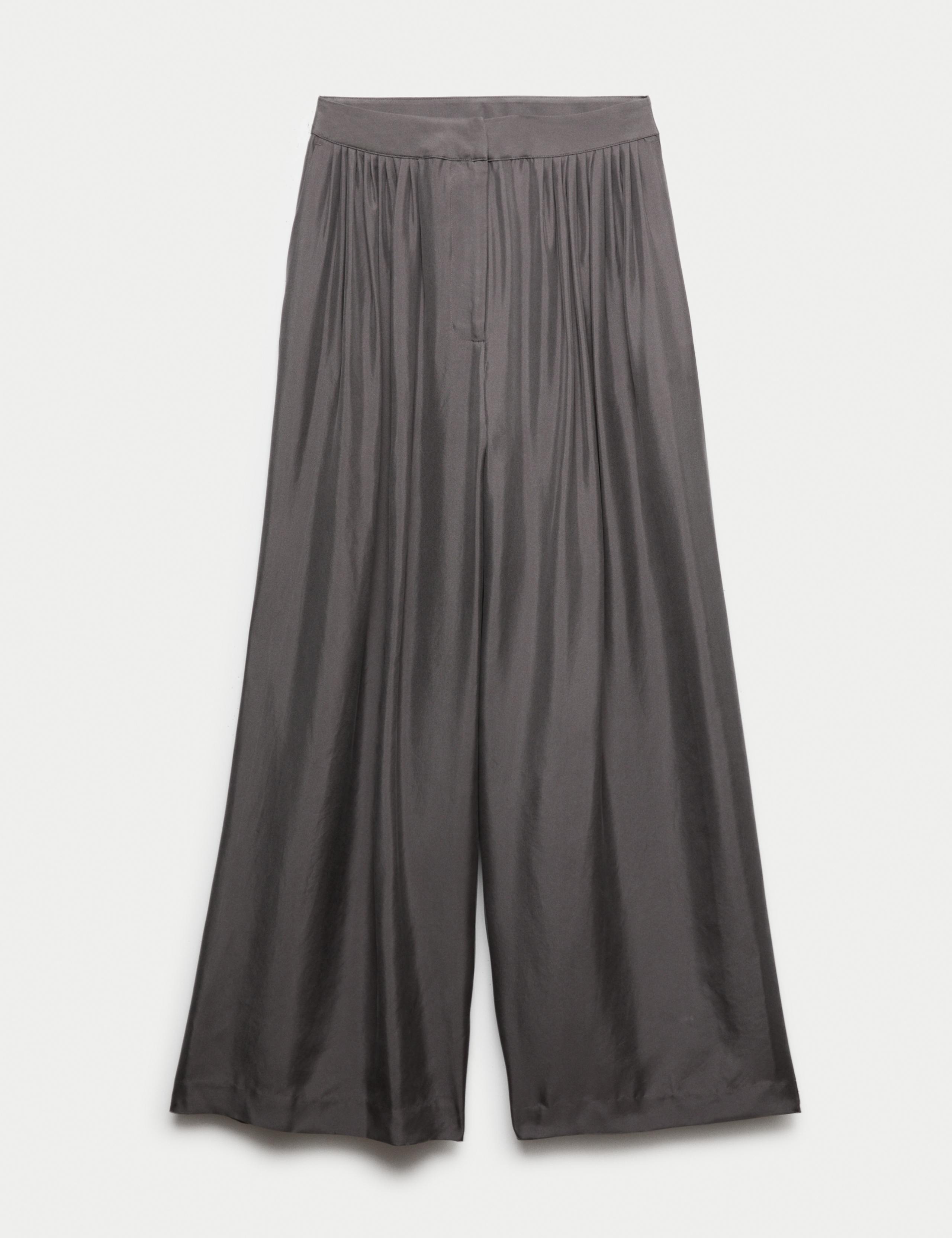 Pure Silk Gathered Waist Wide Leg Trousers 2 of 7