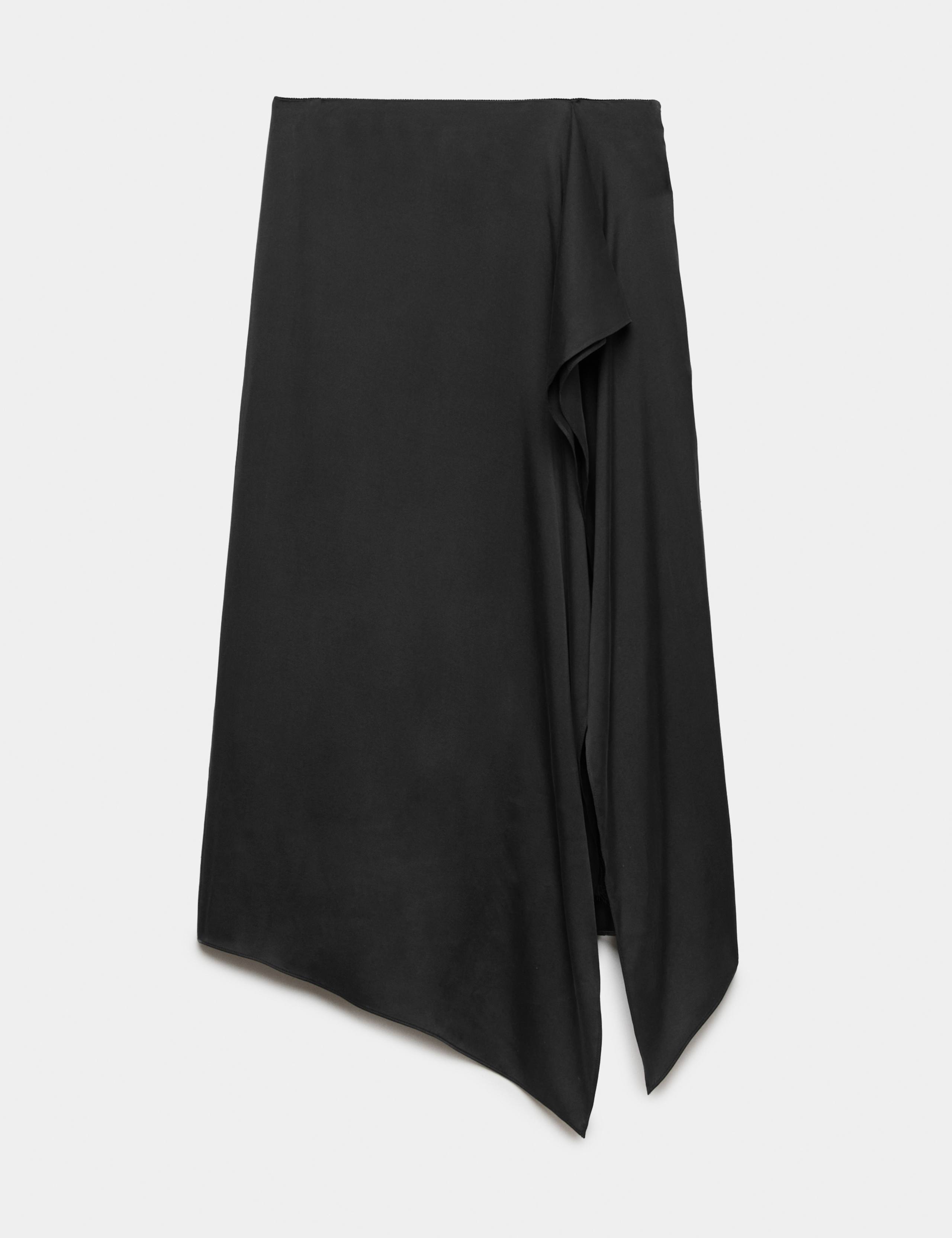 Silk Blend Lace Detail Midi Asymmetric Skirt 2 of 6