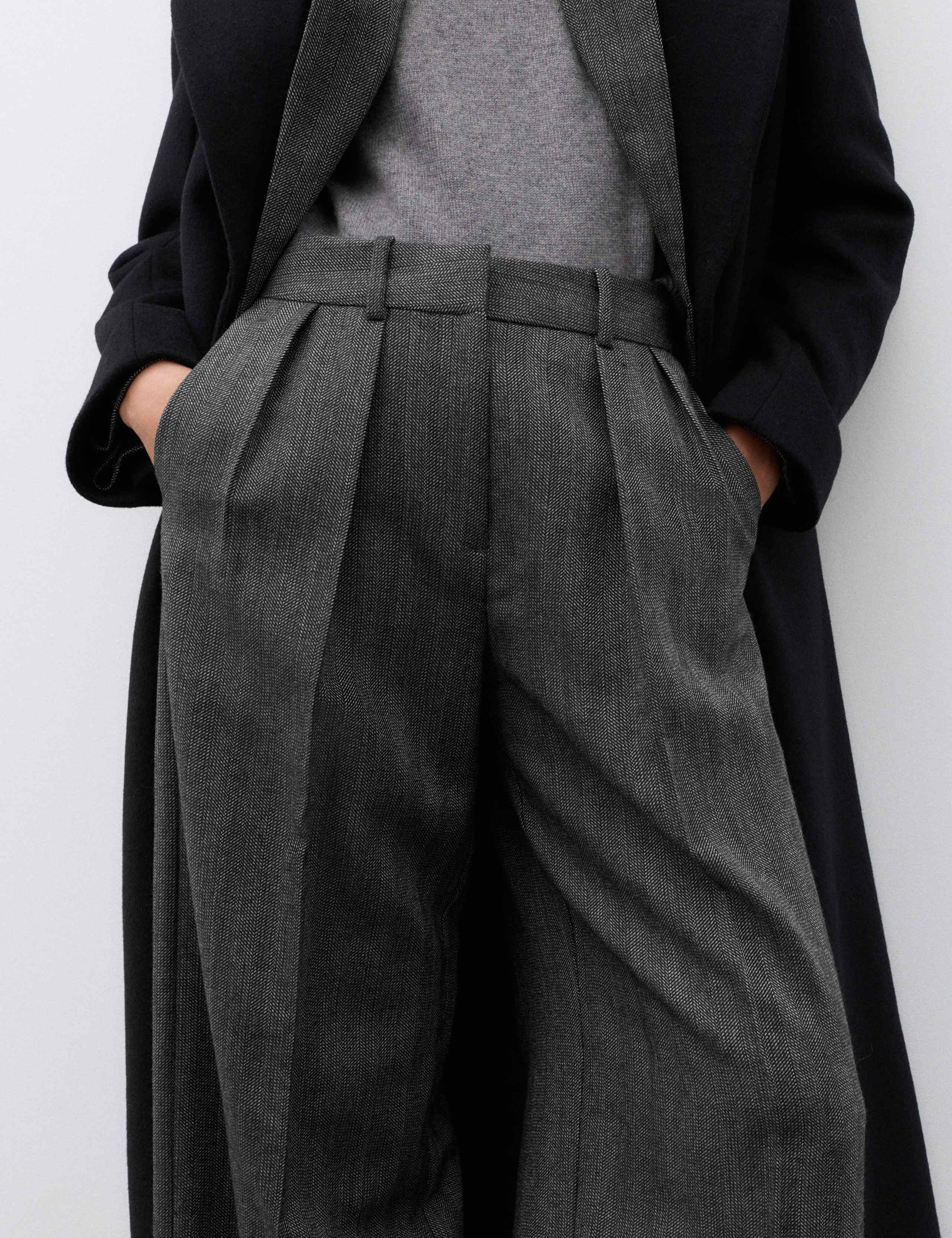 Pure Wool Herringbone Wide Leg Trousers 7 of 7