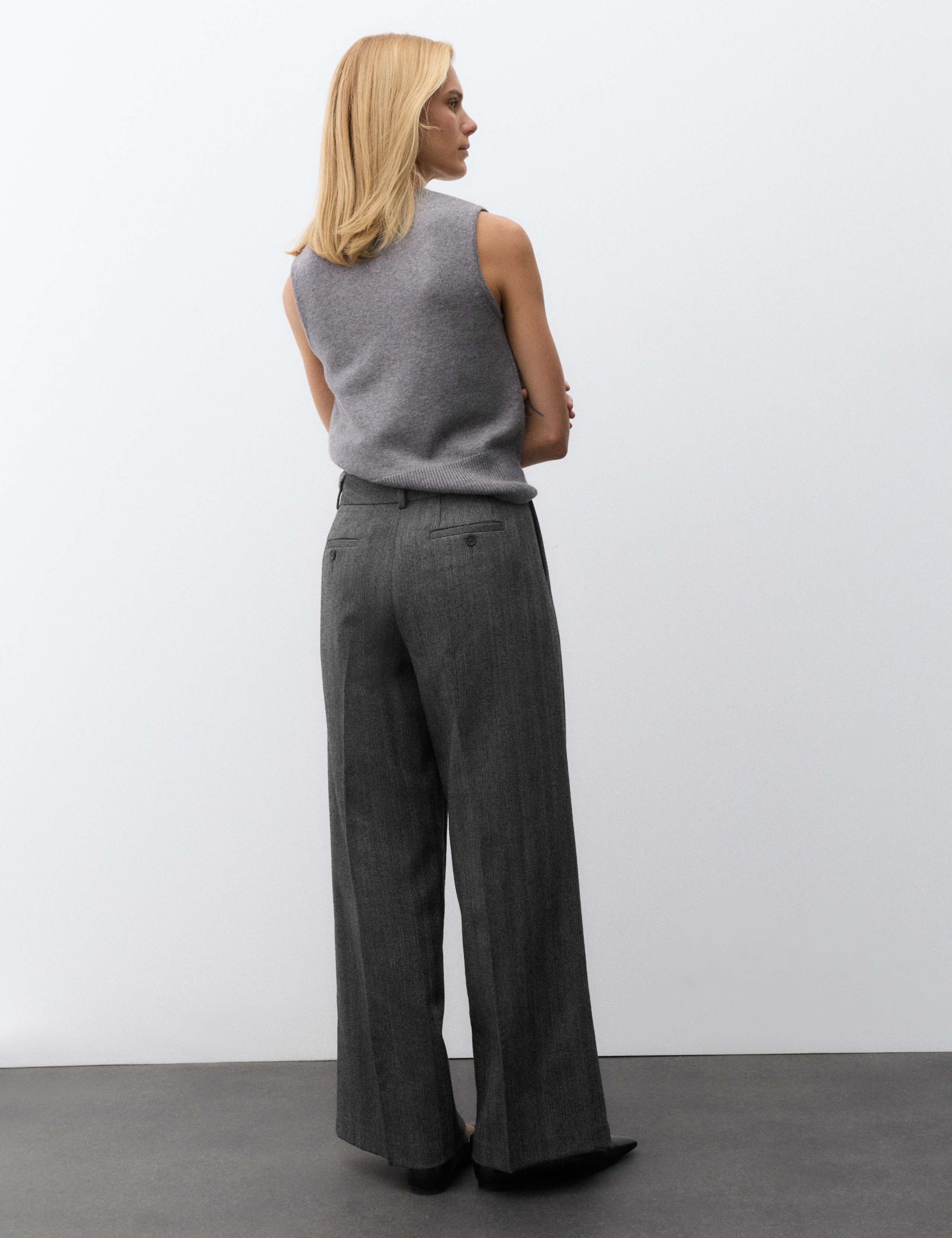 Pure Wool Herringbone Wide Leg Trousers 3 of 7