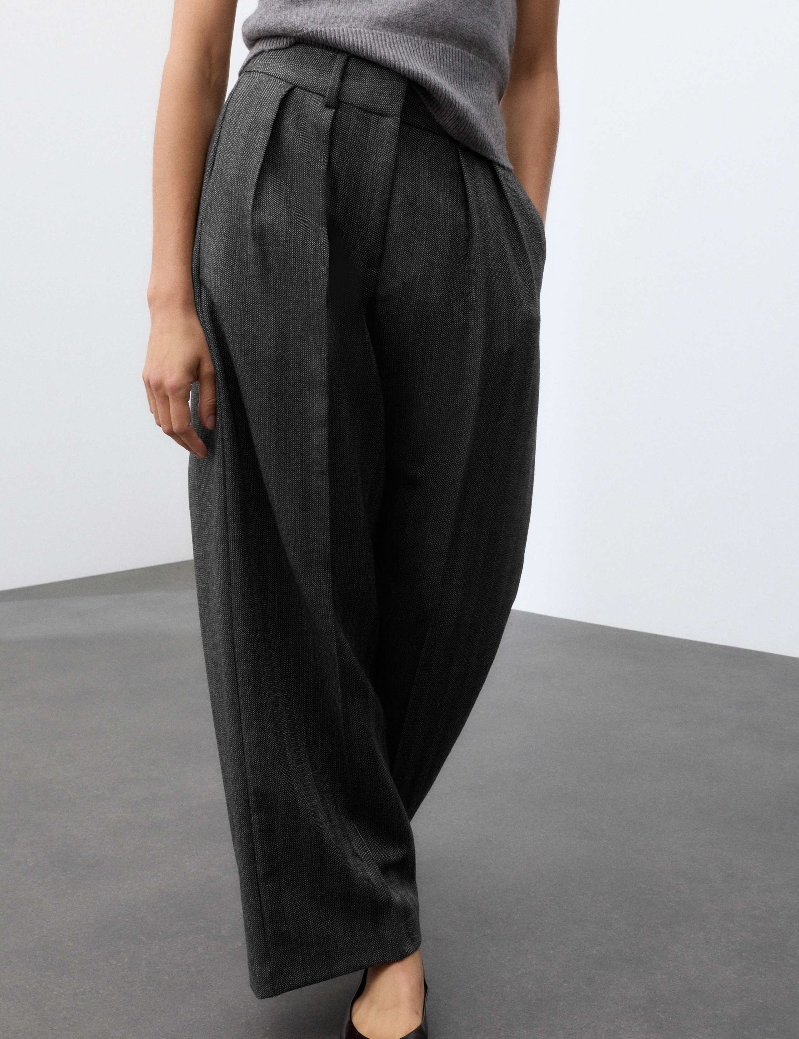 Pure Wool Herringbone Wide Leg Trousers 5 of 7