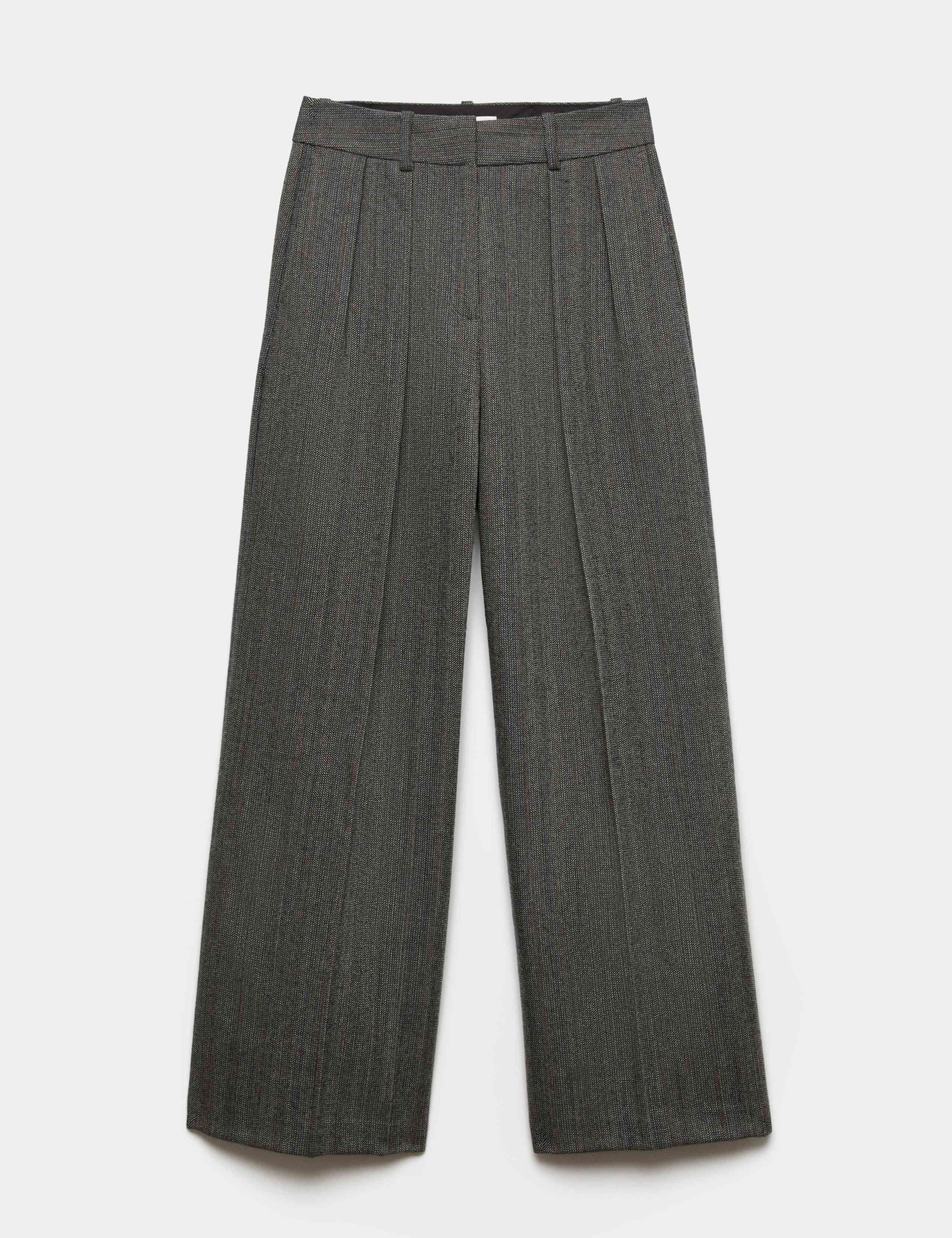Pure Wool Herringbone Wide Leg Trousers 2 of 7
