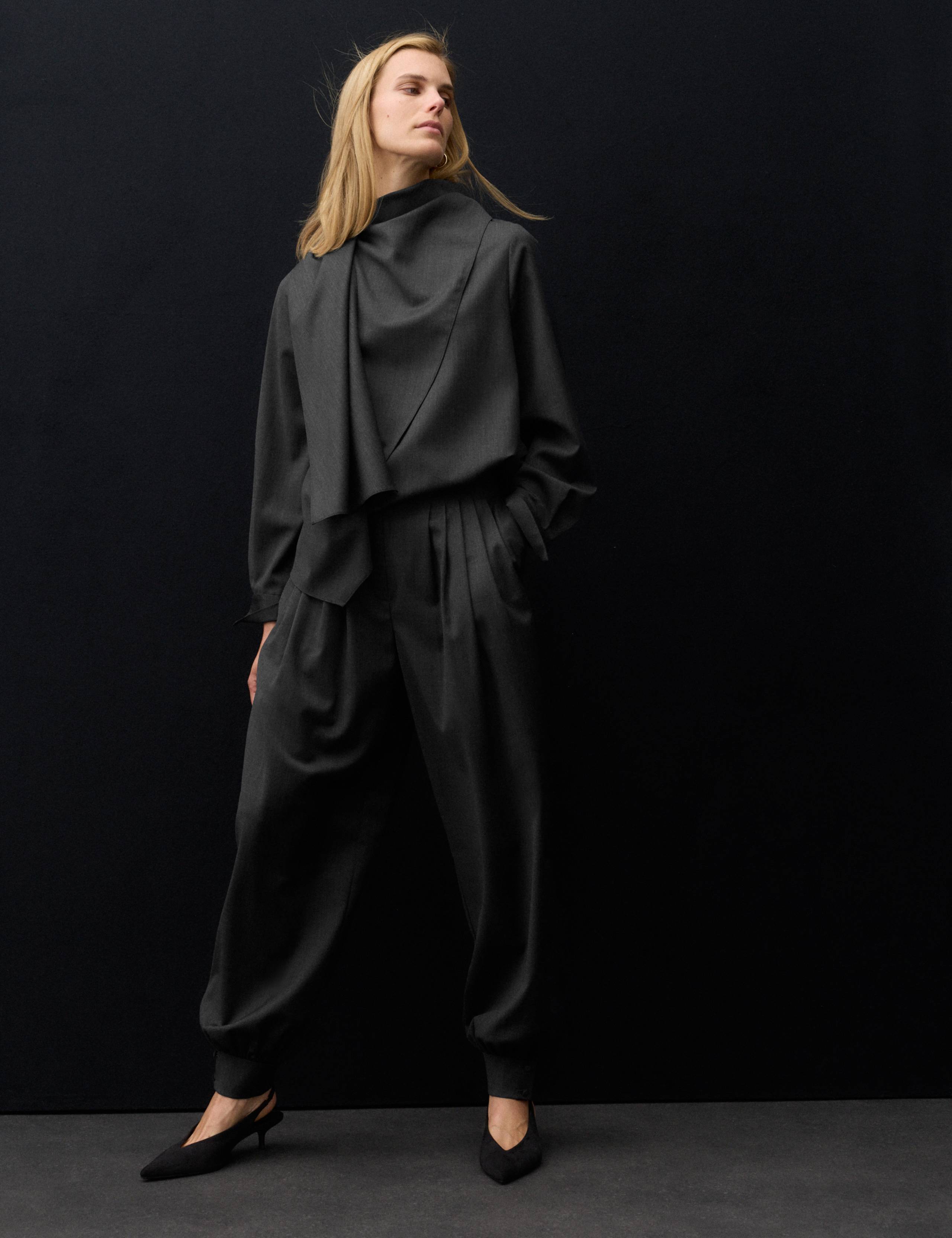 Wool Blend Tailored Balloon Trousers 3 of 6