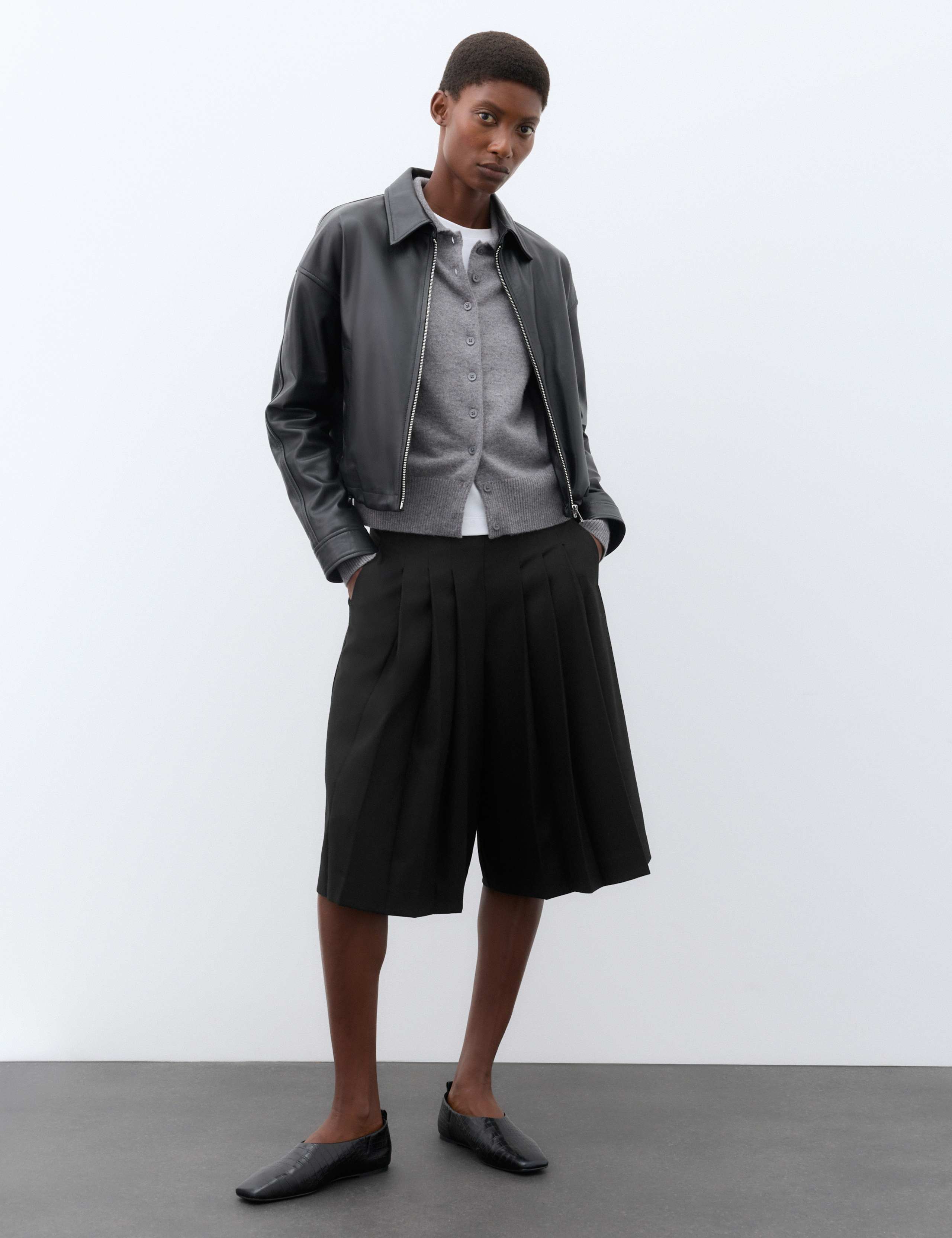 Wool Blend Pleated Wide Leg Culottes 1 of 6