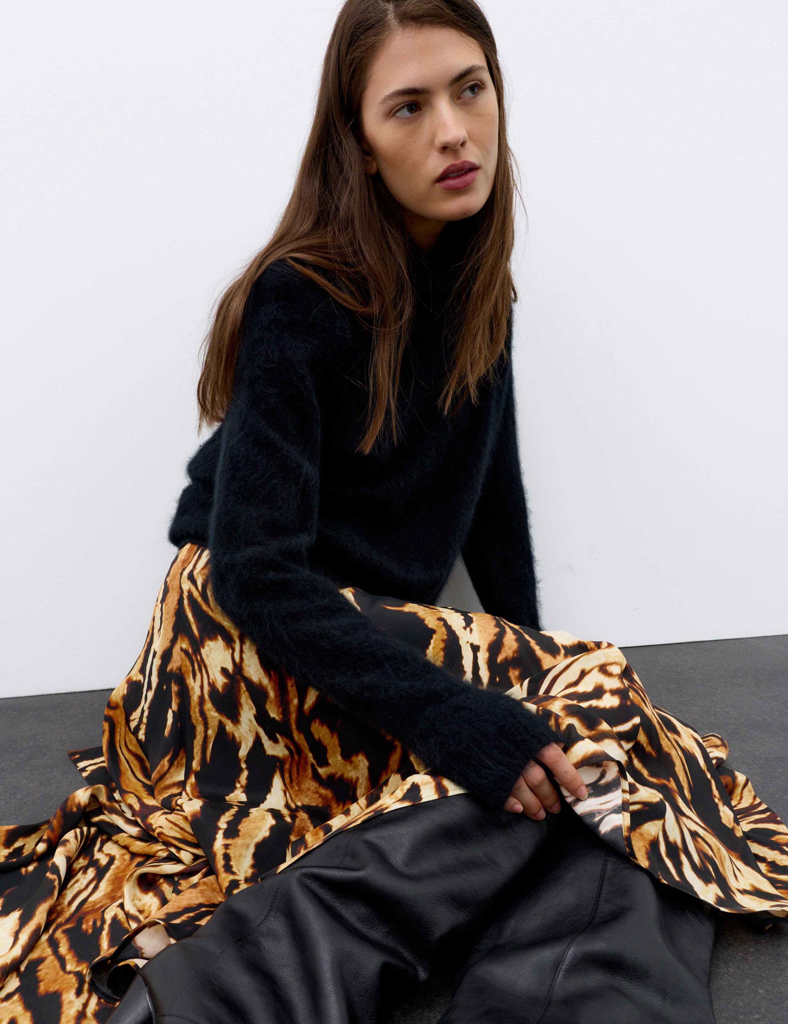 Animal Print Asymmetric Midi Skirt with Silk 4 of 7