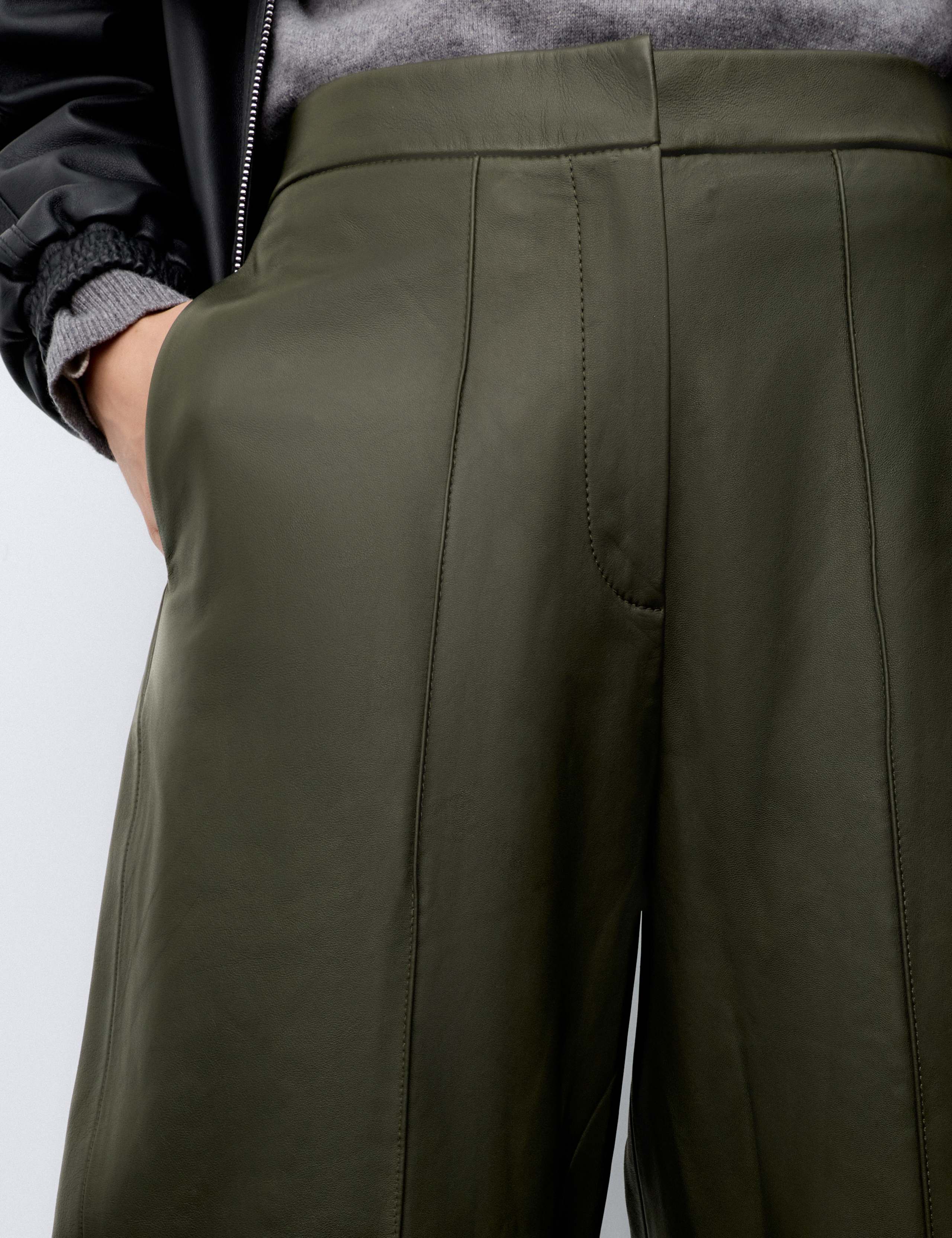 Leather Seam Detail Barrel Leg Cropped Trousers 6 of 6