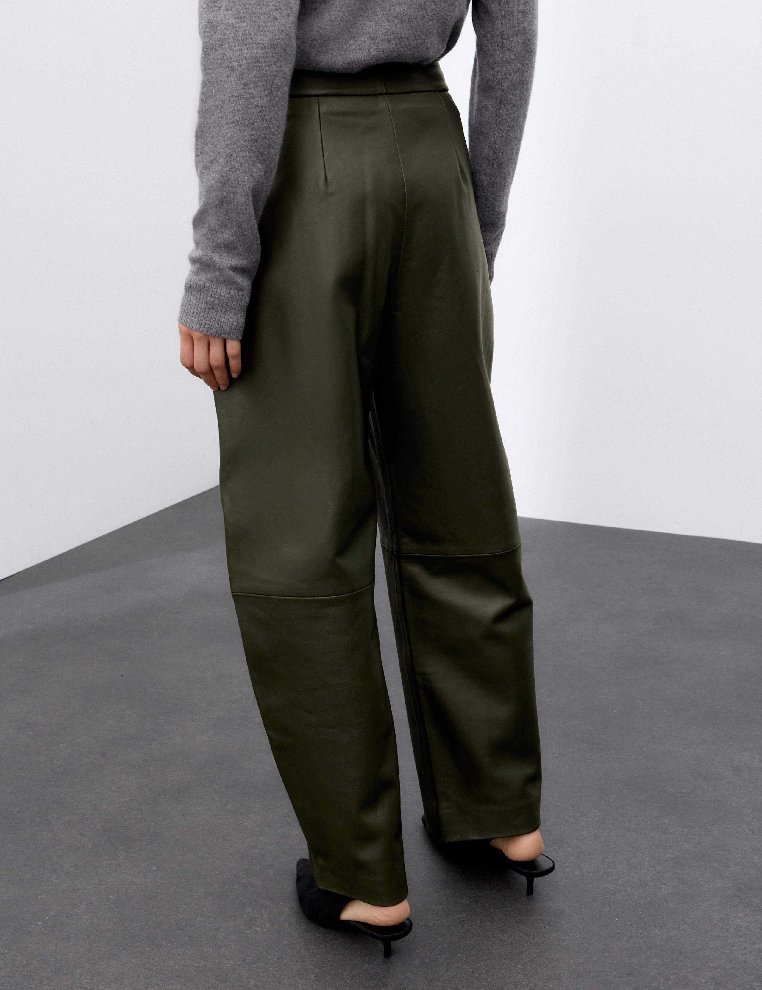 Leather Seam Detail Barrel Leg Cropped Trousers 3 of 6
