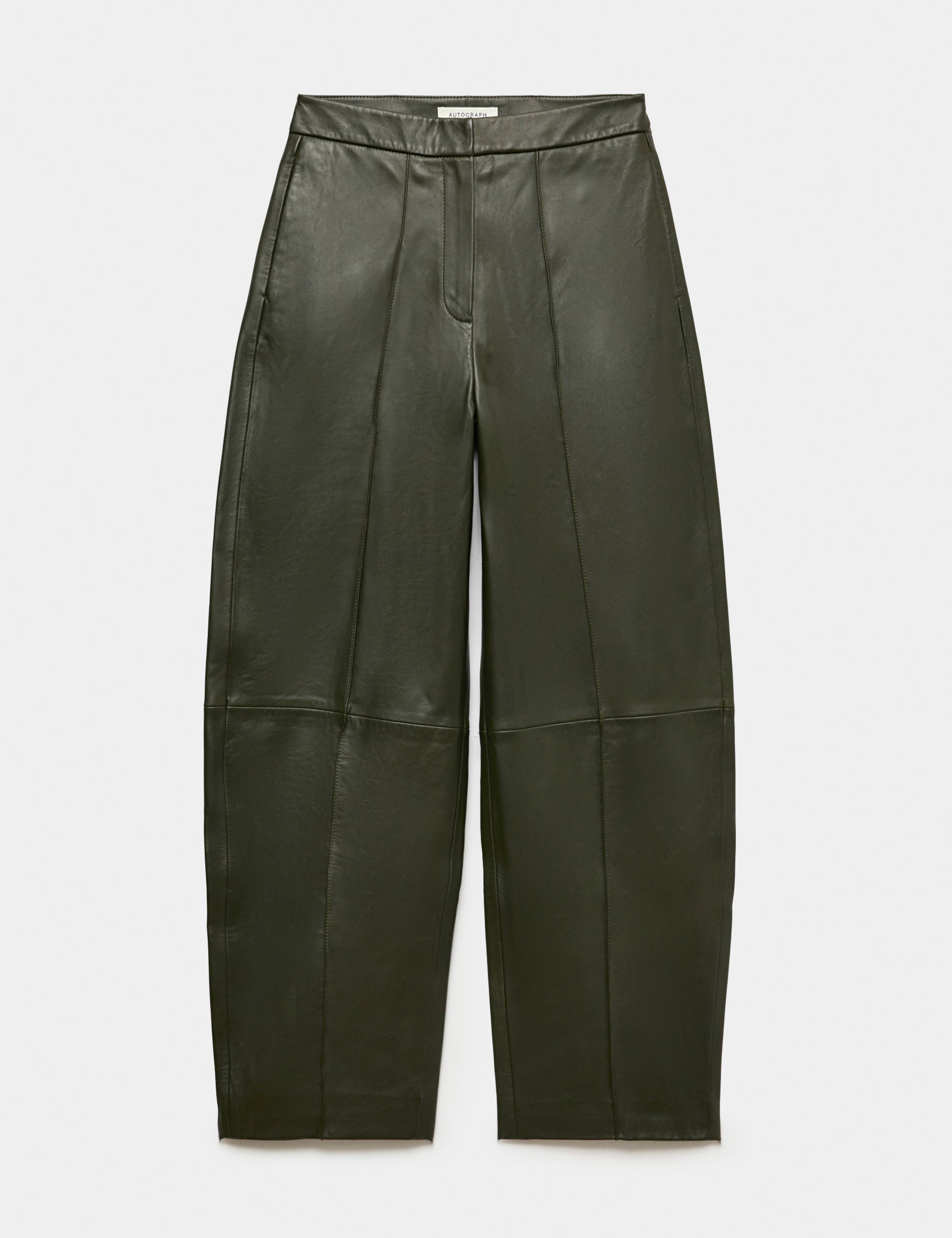 Leather Seam Detail Barrel Leg Cropped Trousers 2 of 6