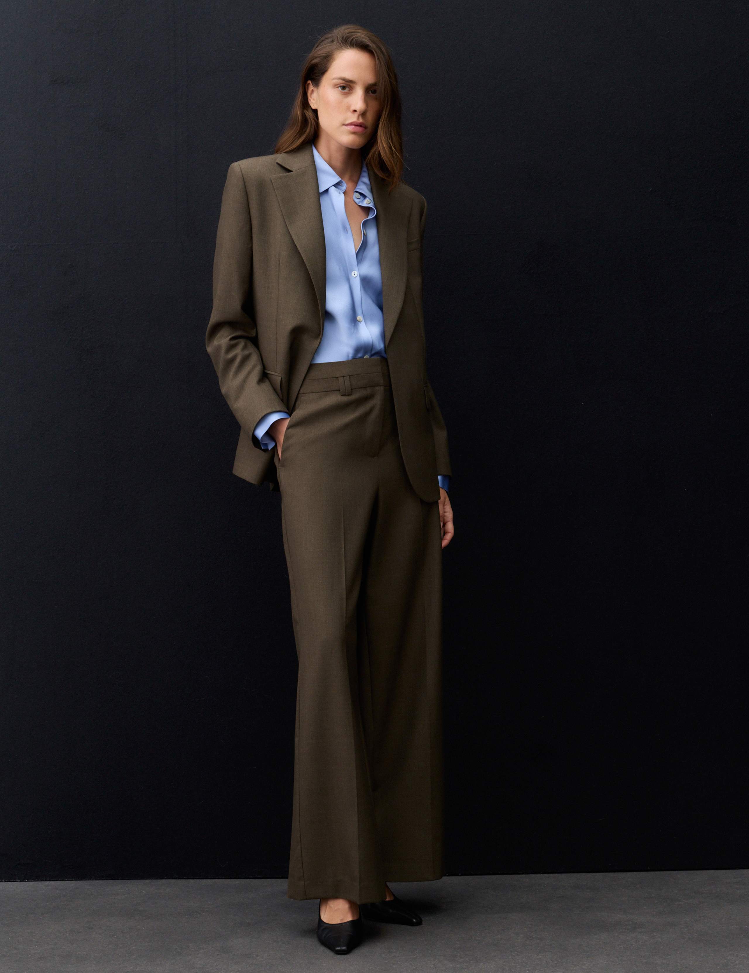 Wool Blend Tailored Wide Leg Trousers 1 of 6