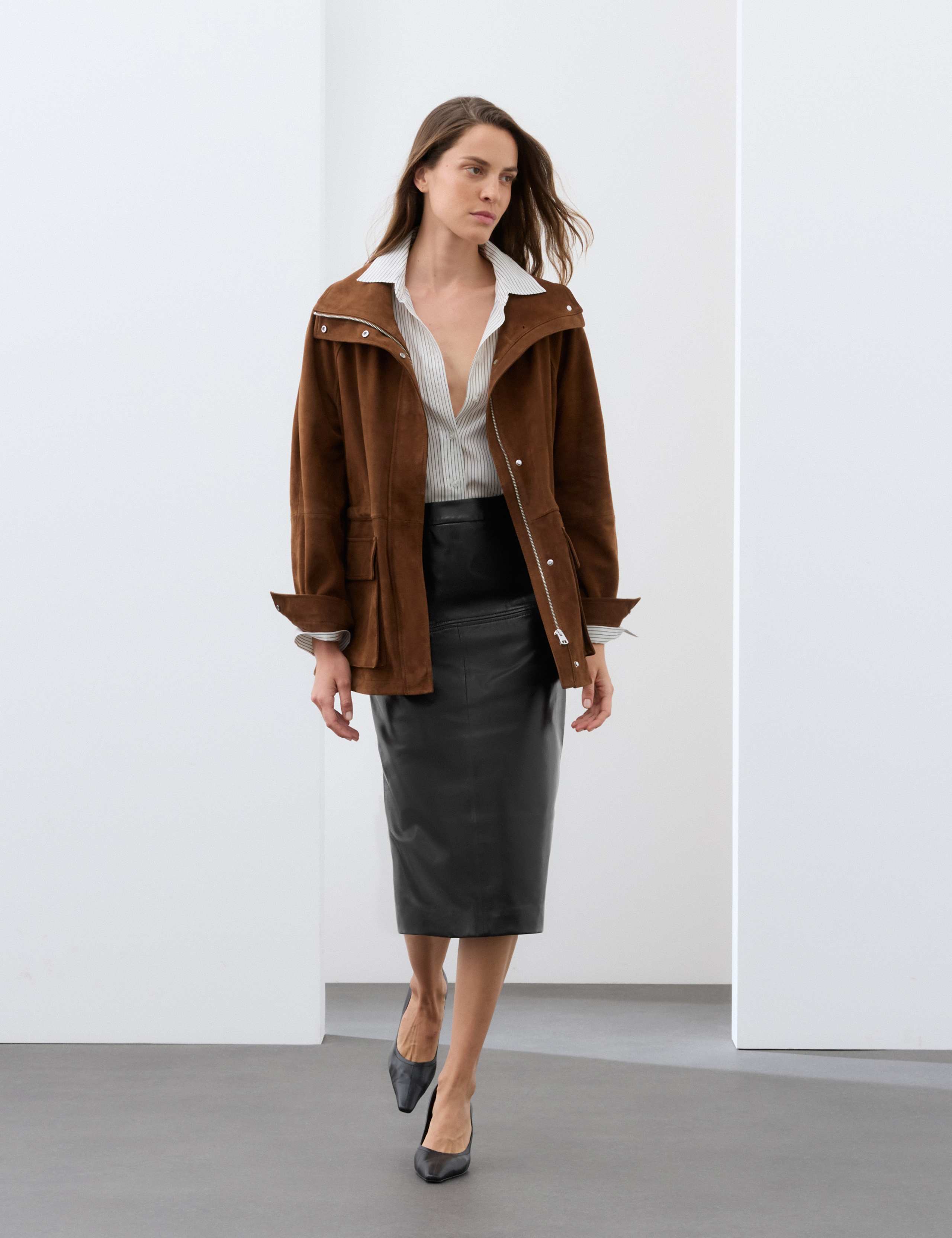 Leather Midi Pencil Skirt 3 of 5