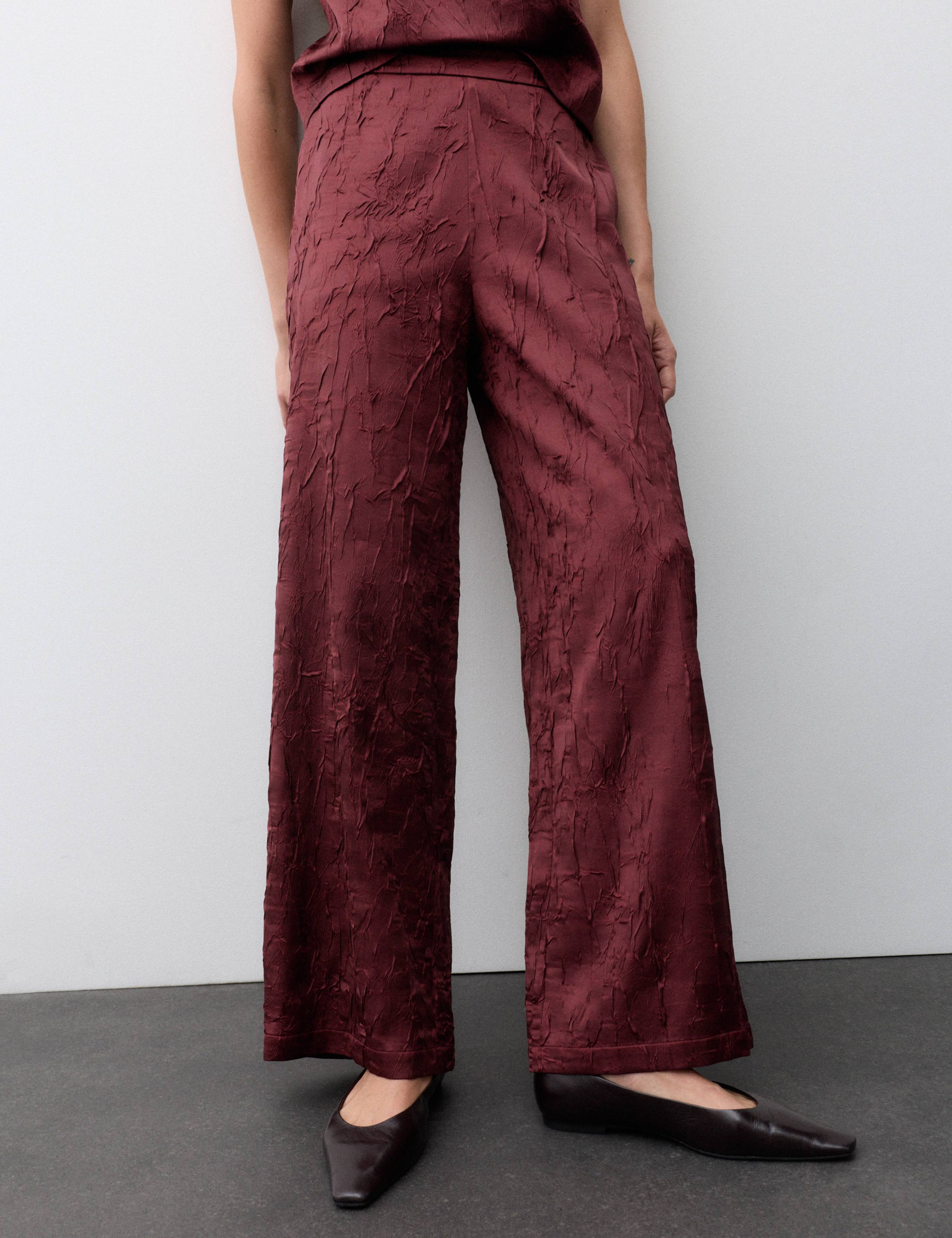Satin Textured High Waisted Wide Leg Trousers 5 of 7