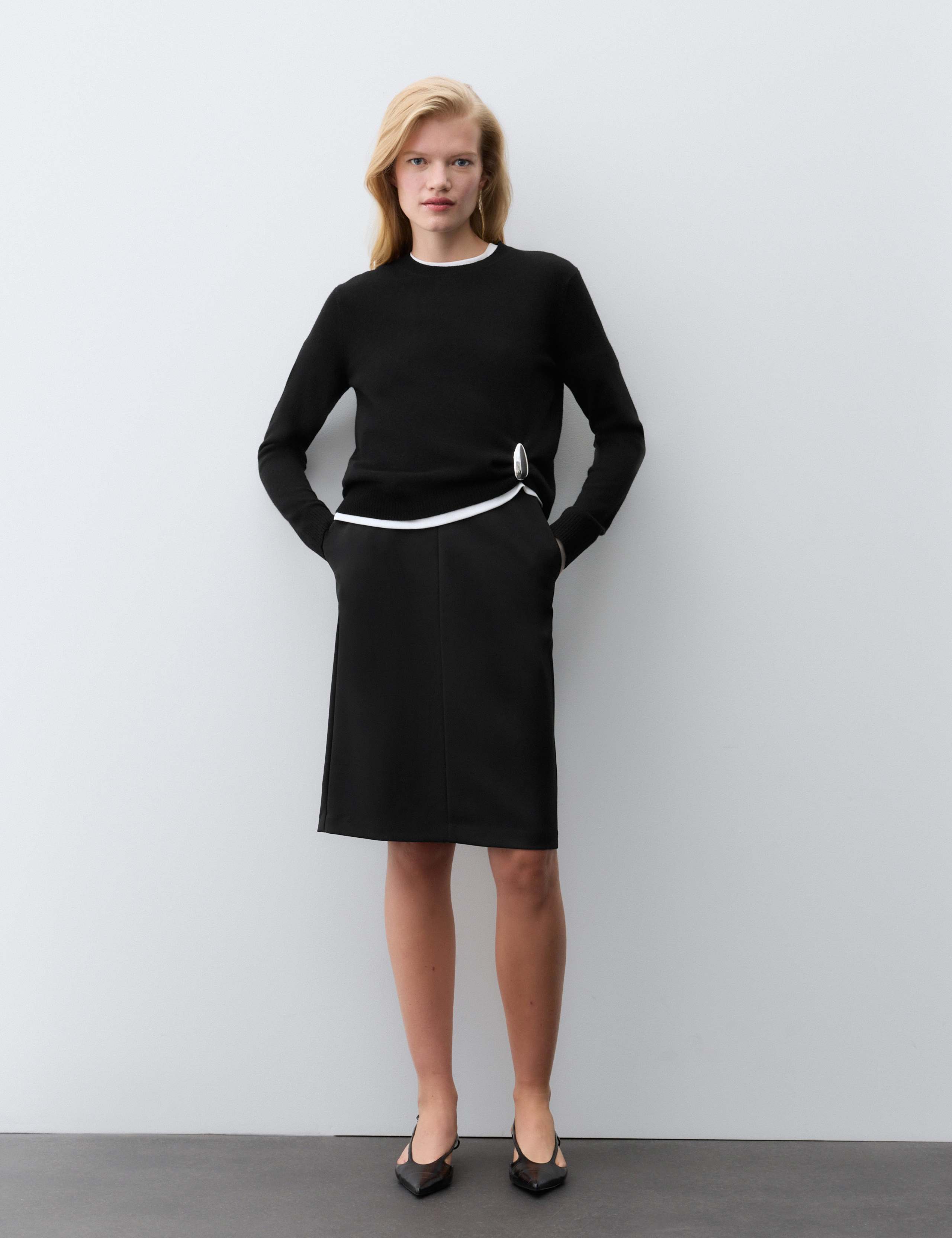 Wool Blend Knee Length Tailored Skirt 1 of 7
