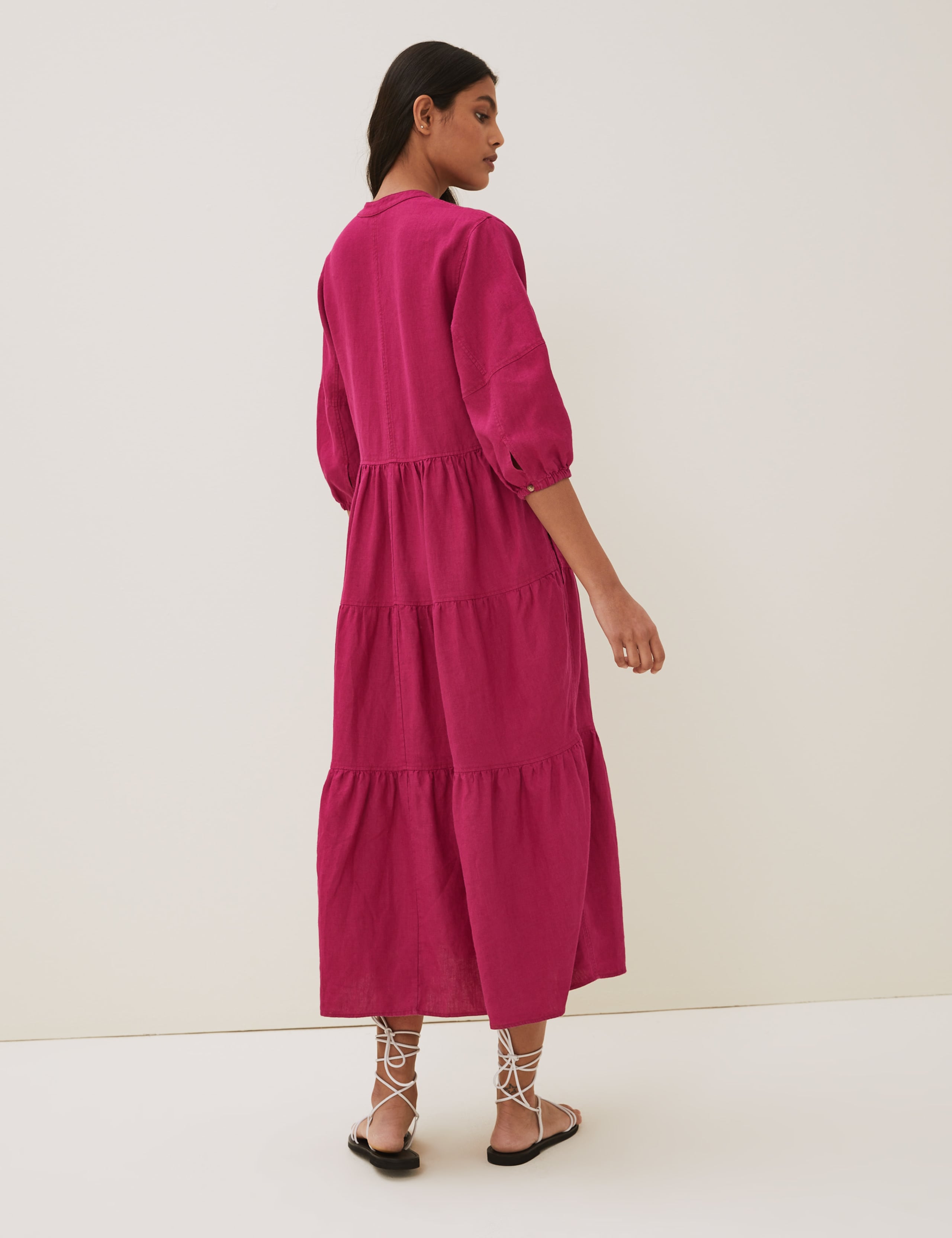 Irish Linen V-Neck Midaxi Tiered Dress 4 of 8