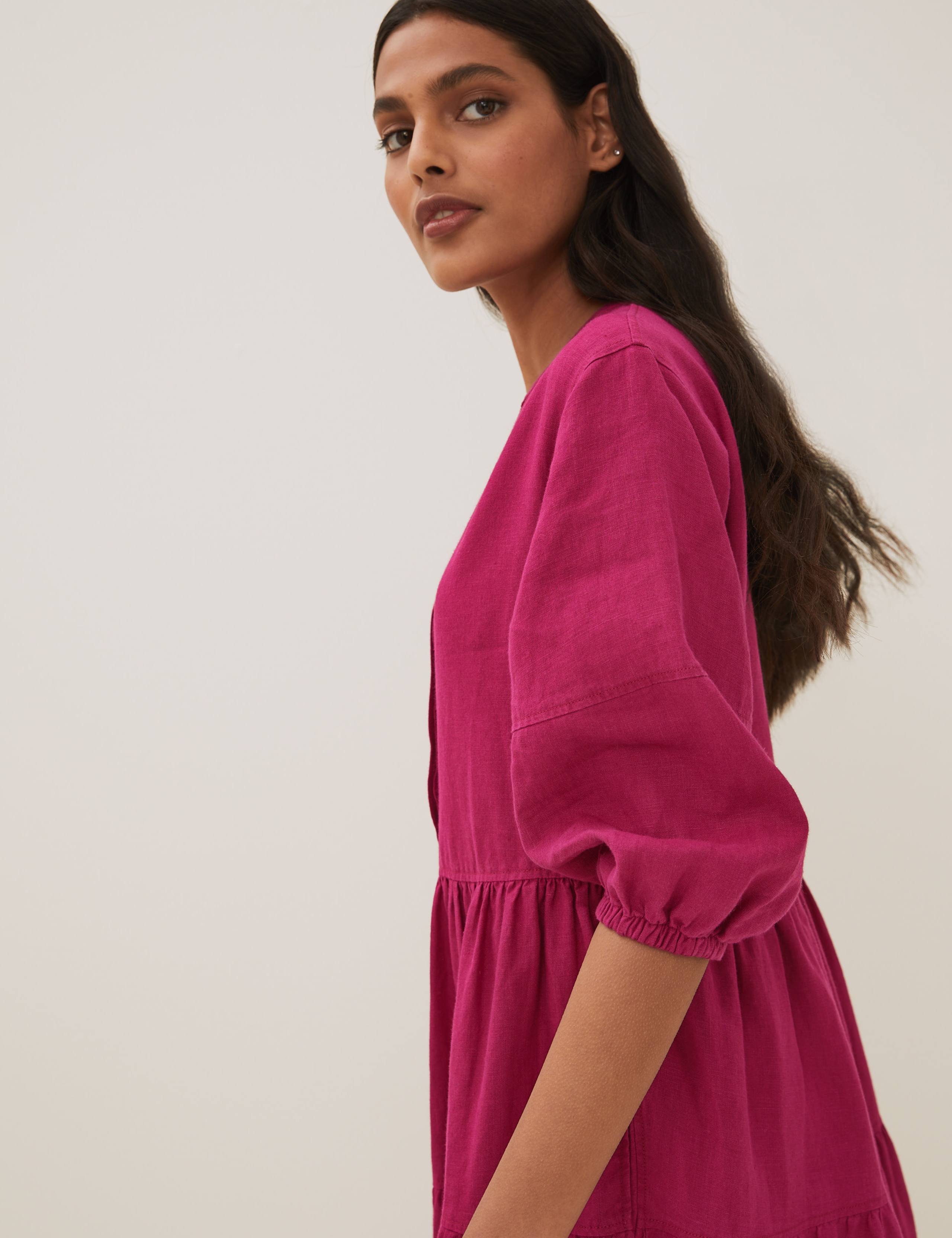 Irish Linen V-Neck Midaxi Tiered Dress 5 of 8