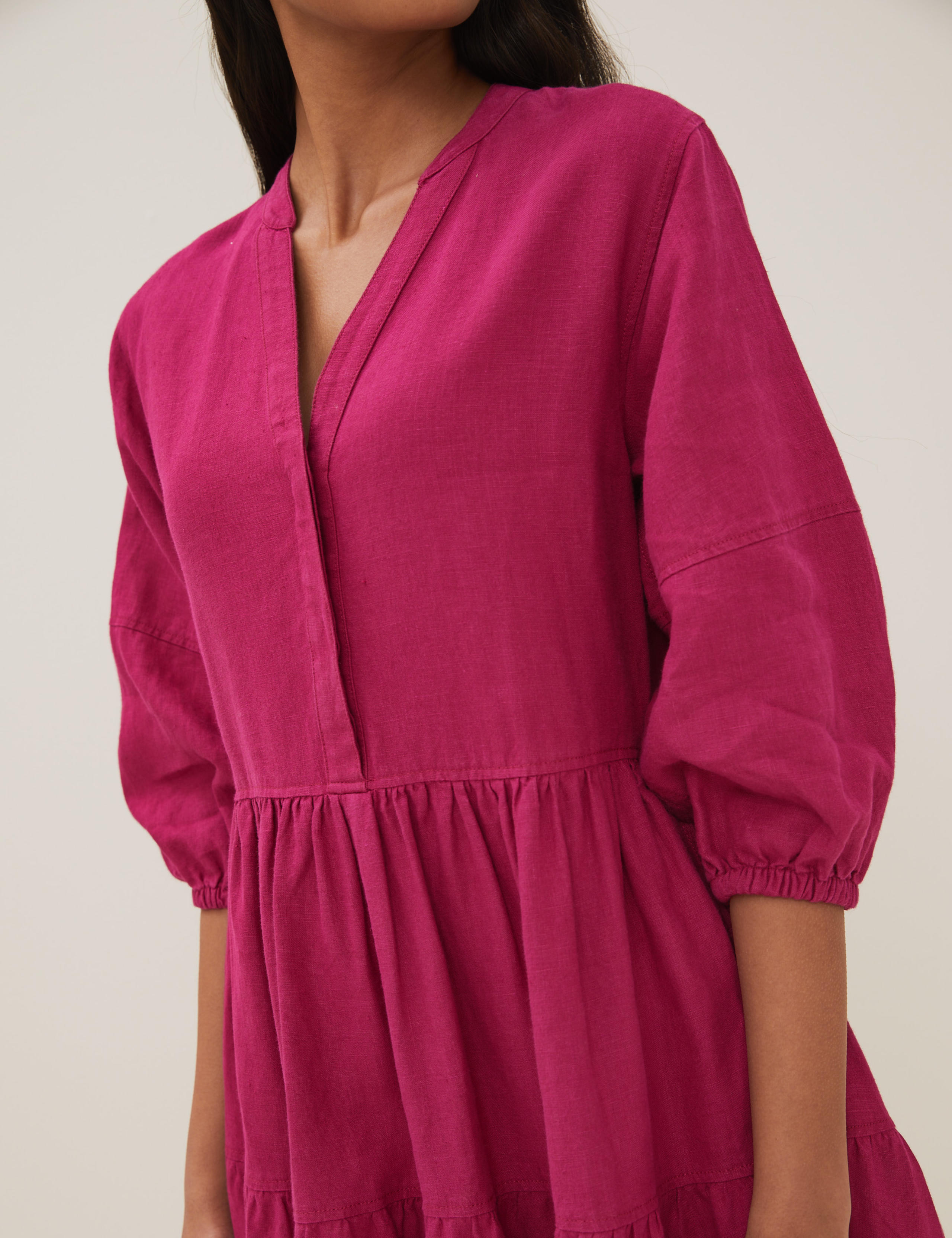 Irish Linen V-Neck Midaxi Tiered Dress 6 of 8