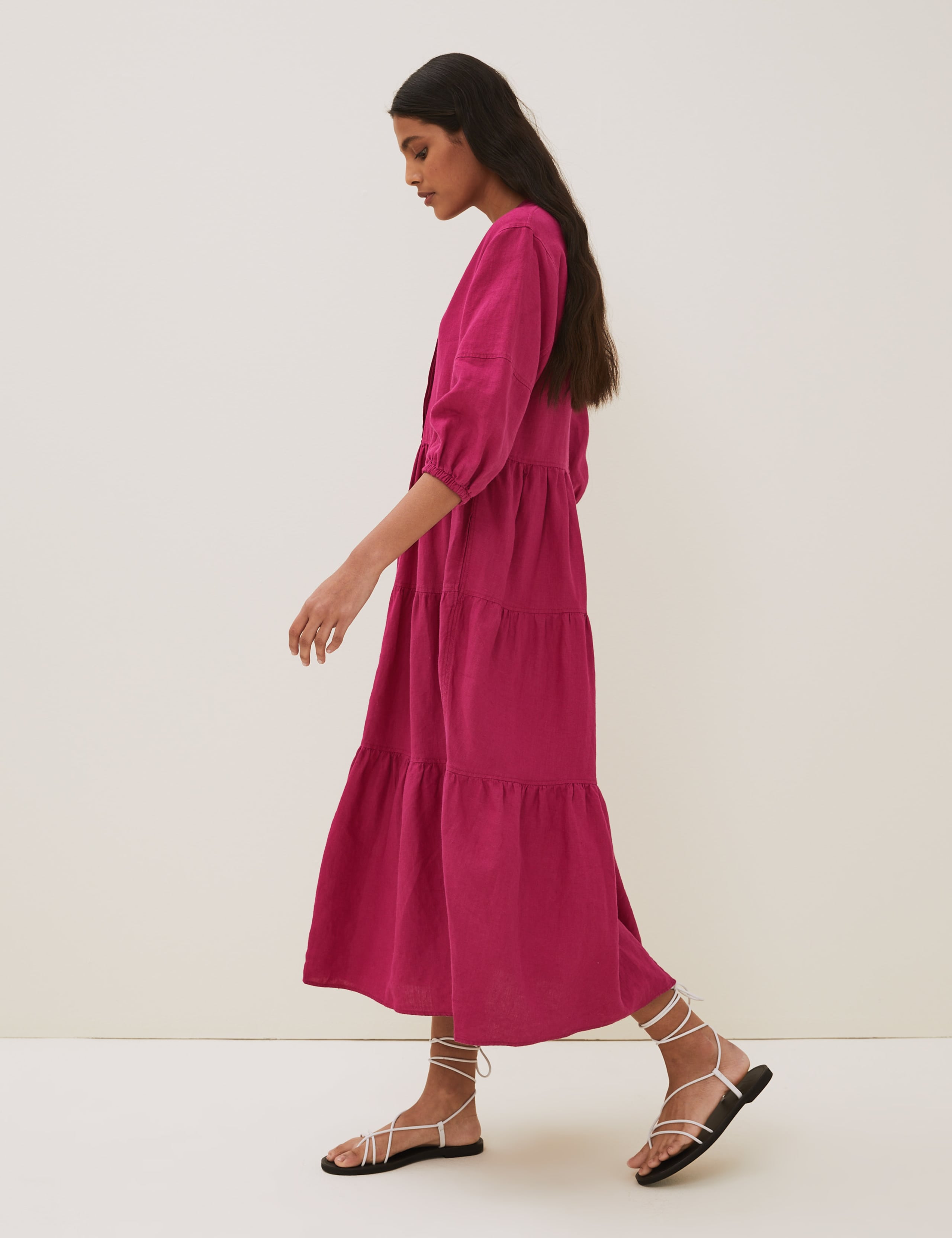 Irish Linen V-Neck Midaxi Tiered Dress 8 of 8
