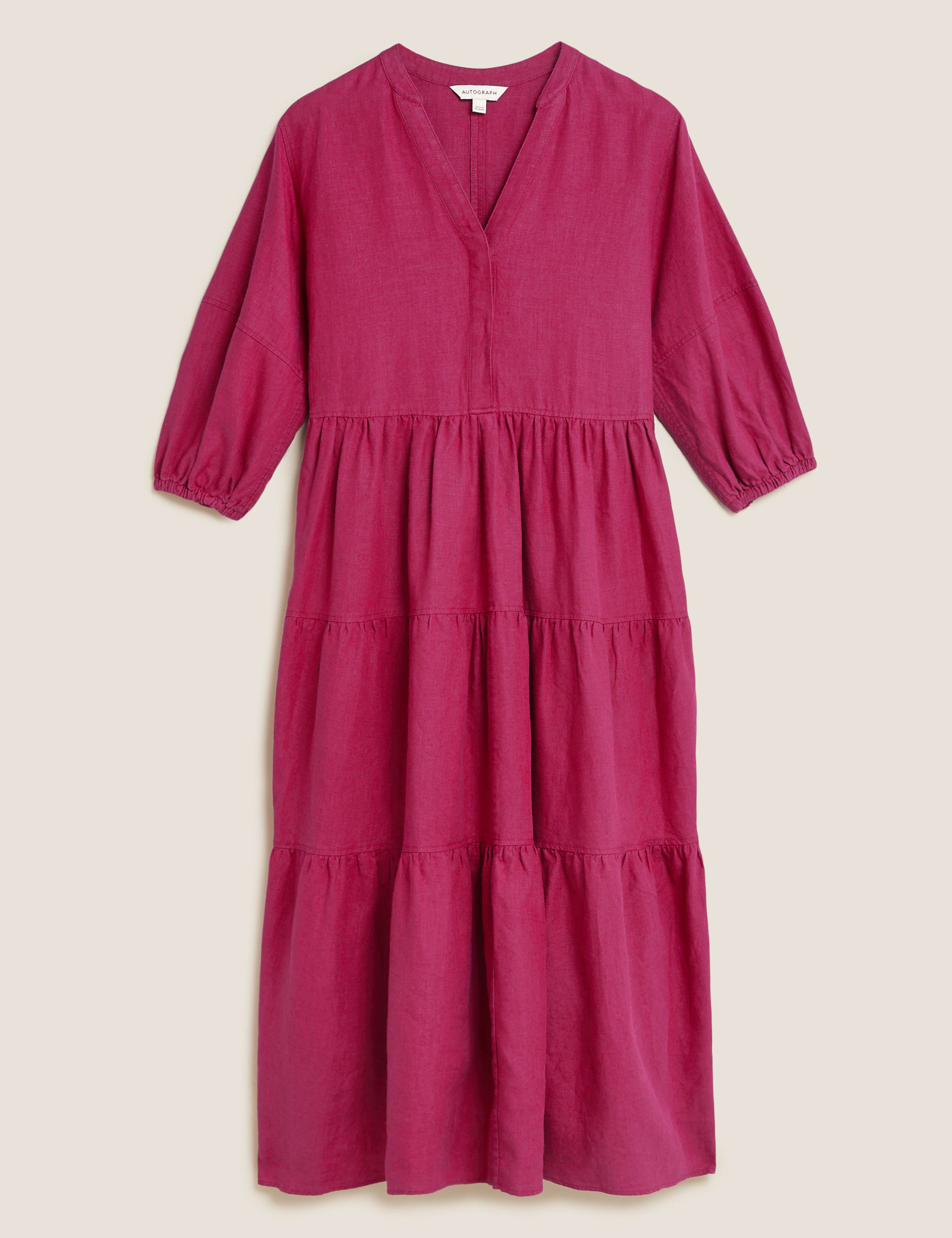 Irish Linen V-Neck Midaxi Tiered Dress 2 of 8