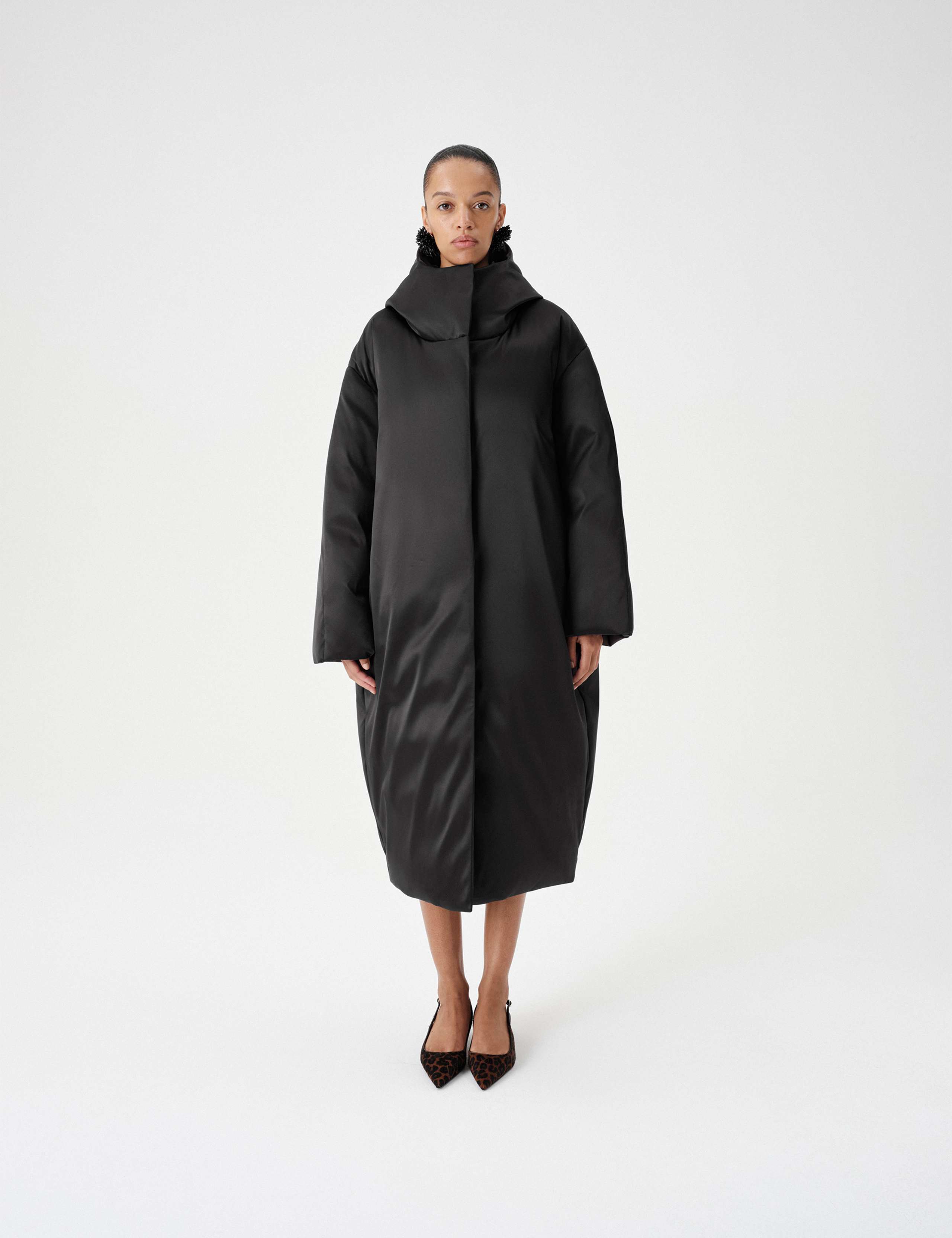 Feather & Down Satin Maxi Hooded Puffer Coat 1 of 8
