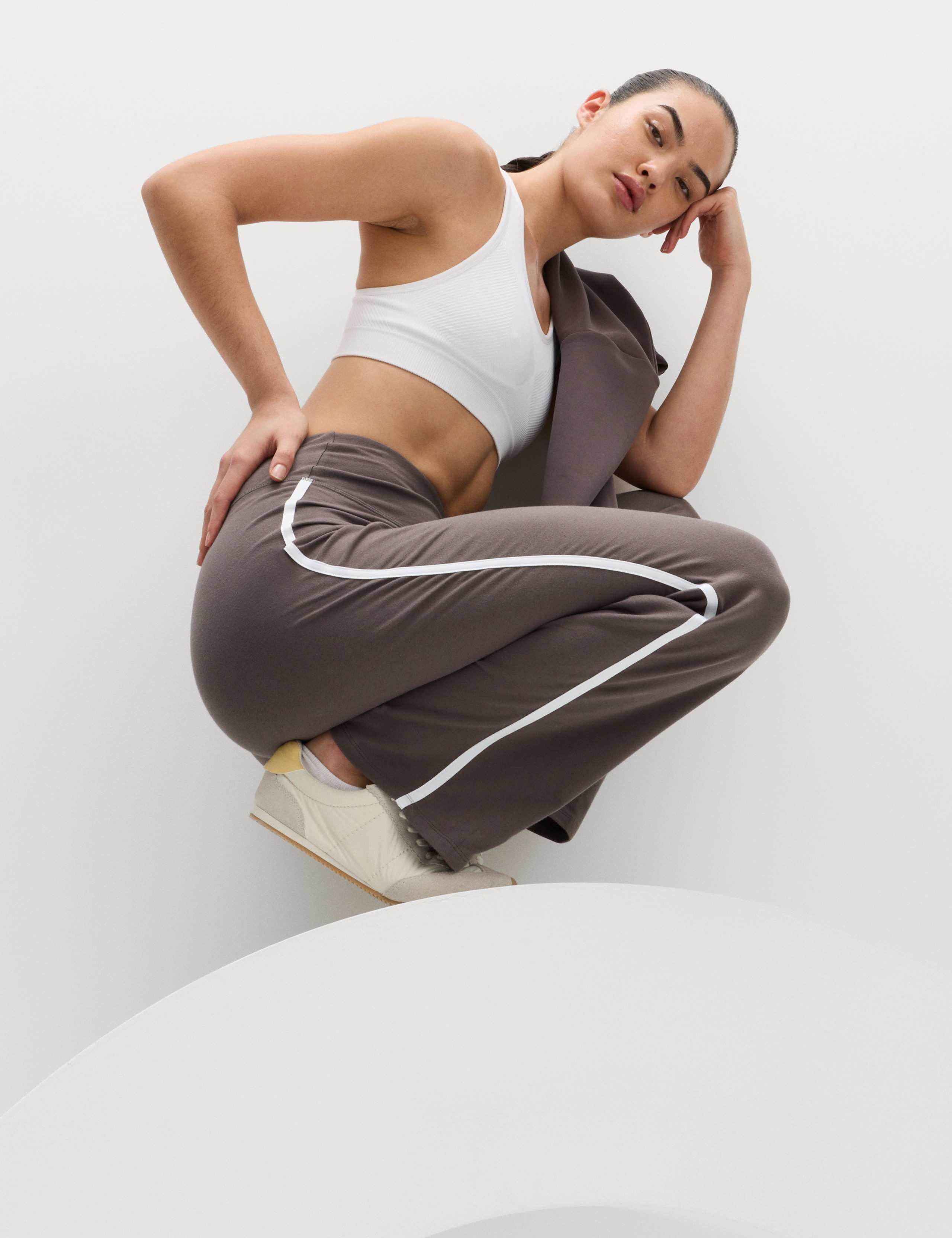 Go Easy Cotton Rich Side Stripe High Waisted Straight Leg Joggers 3 of 5