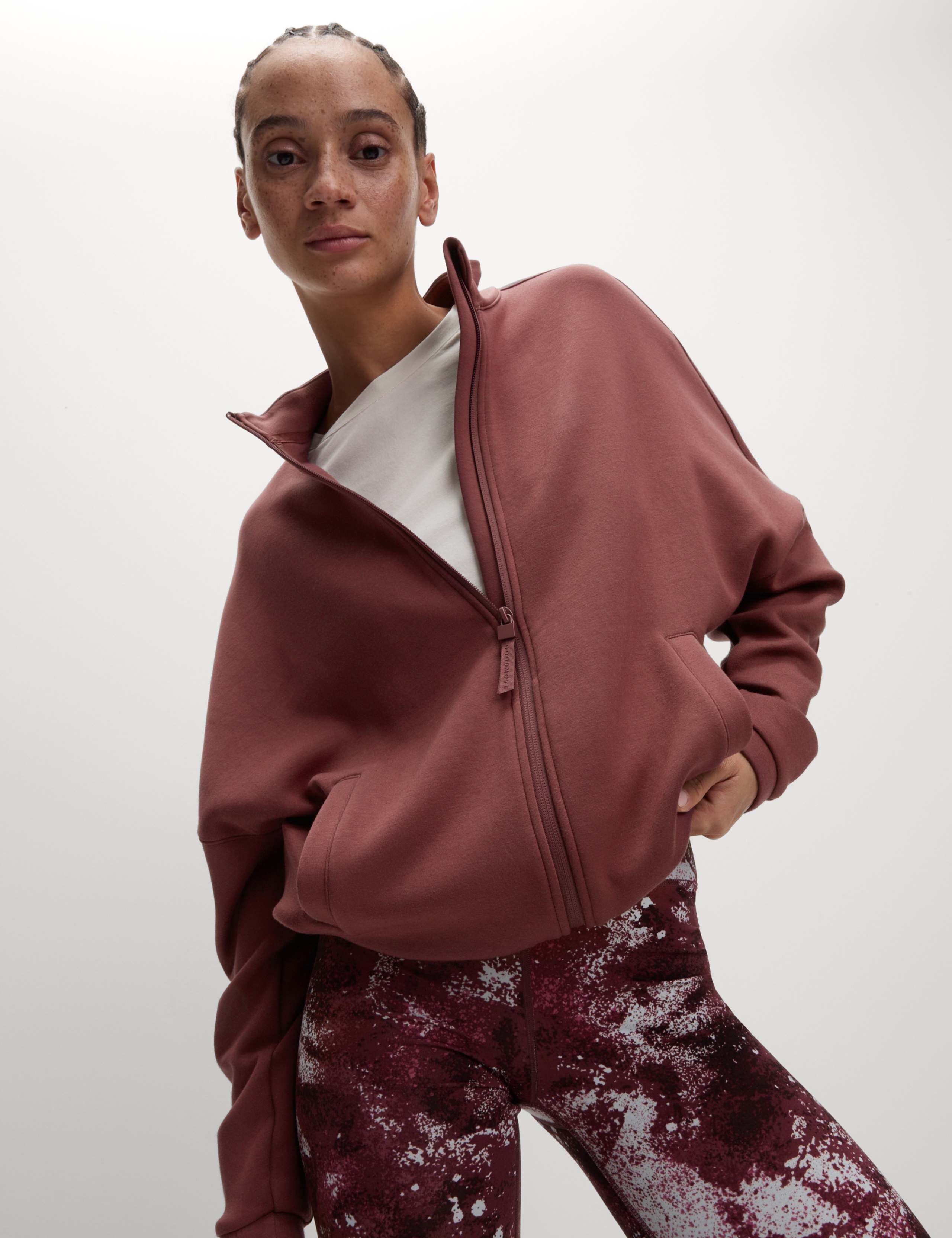 Funnel Neck Relaxed Zip Up Bomber Jacket 1 of 7