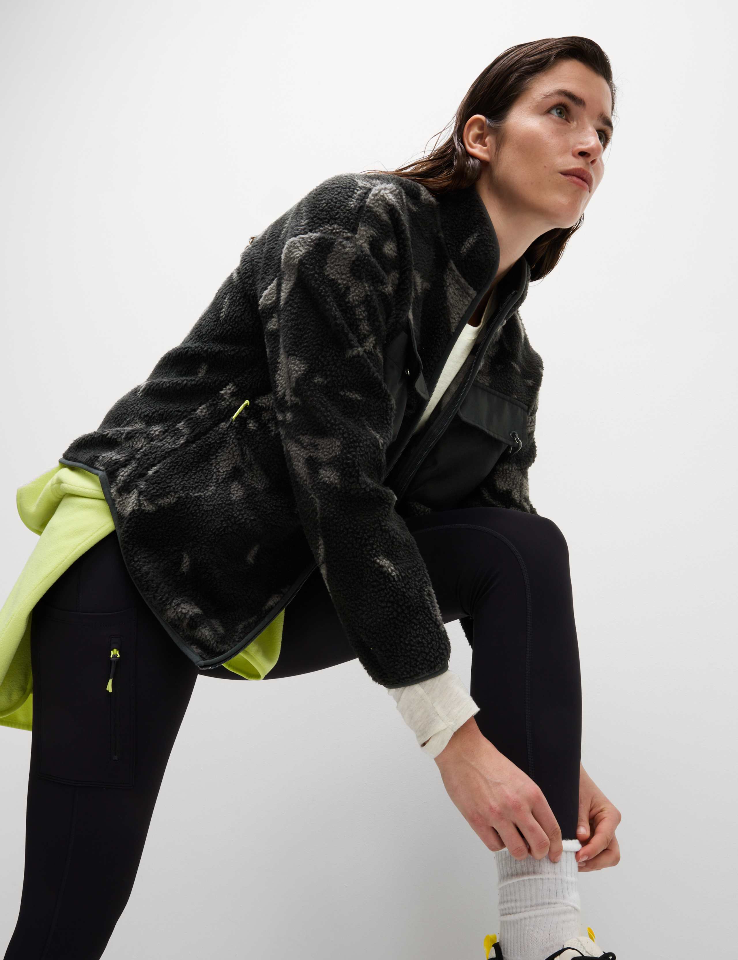 Borg Printed Funnel Neck Zip Up Fleece Jacket 1 of 6