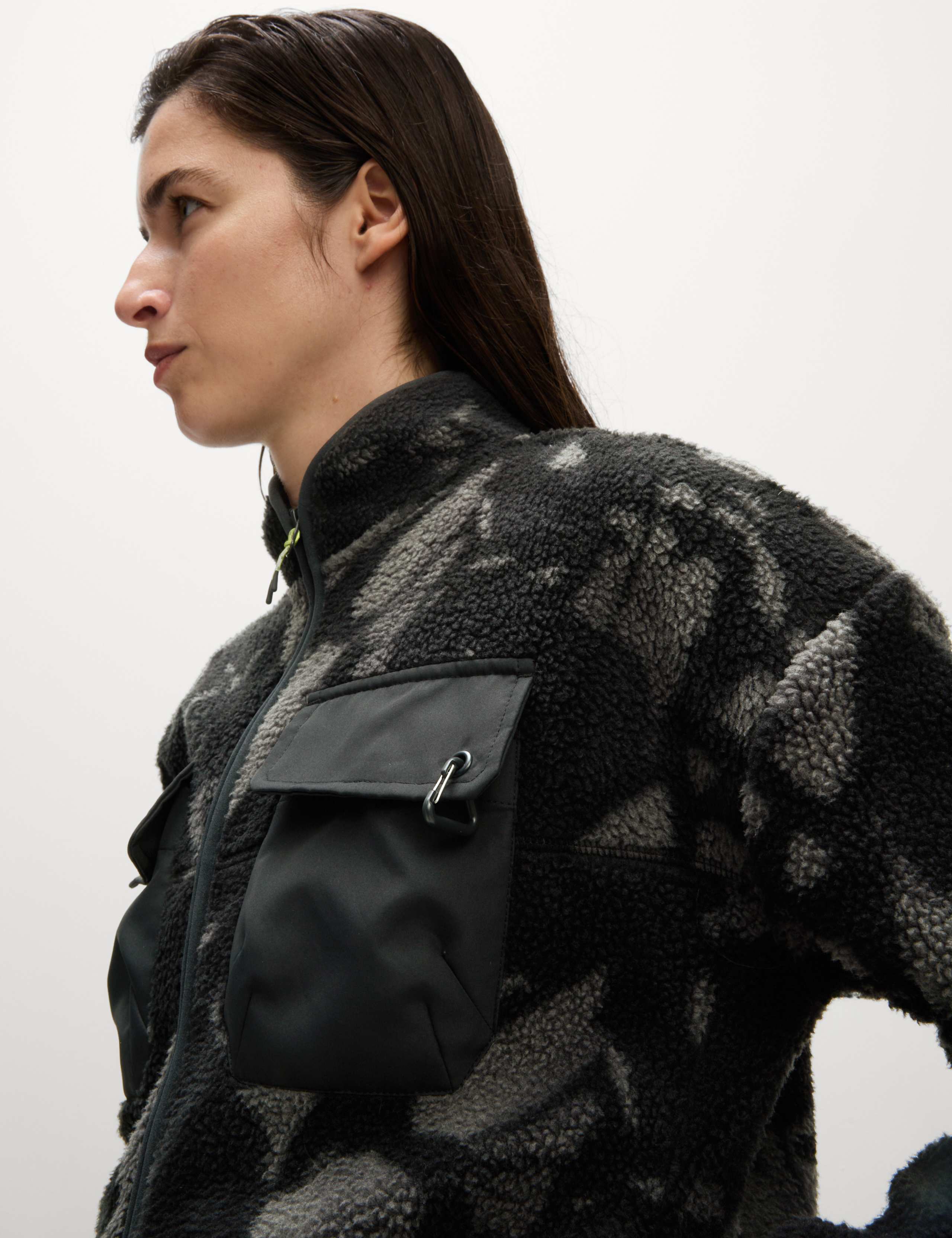 Borg Printed Funnel Neck Zip Up Fleece Jacket 5 of 6