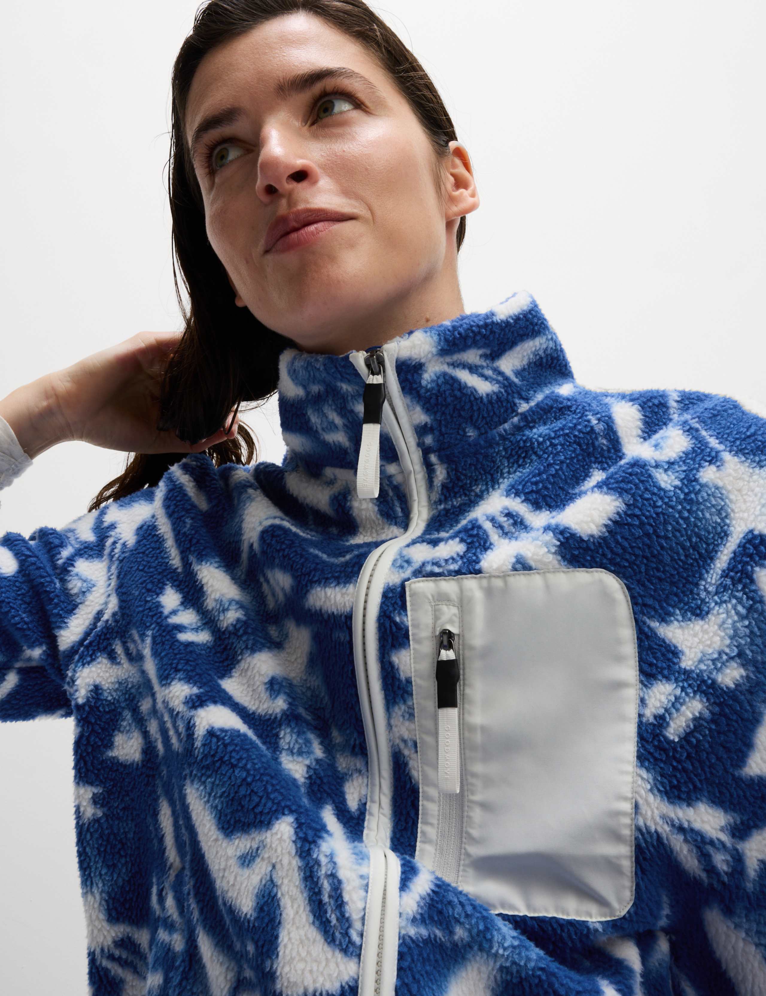 Borg Printed Funnel Neck Zip Up Fleece Jacket 4 of 6