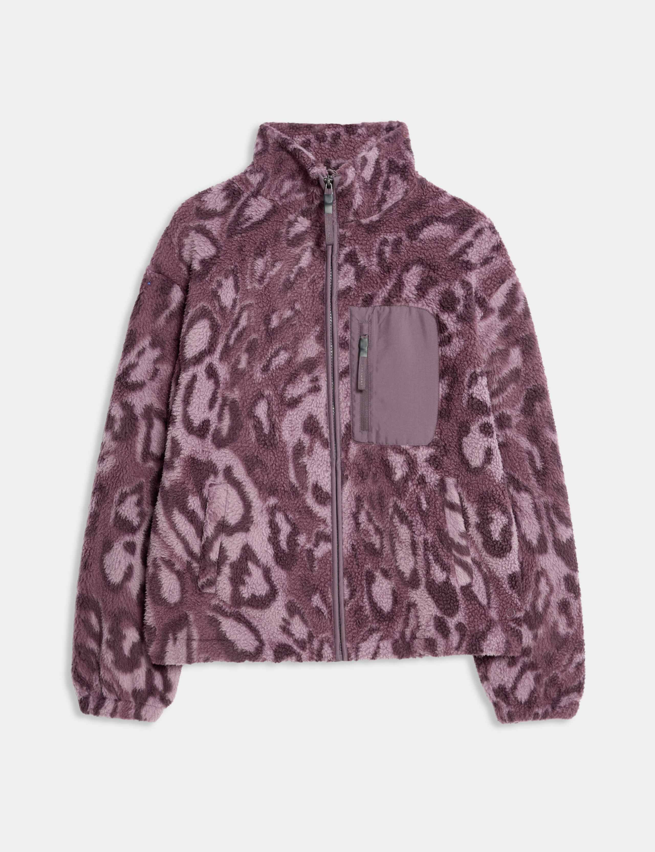 Borg Printed Funnel Neck Zip Up Fleece Jacket 2 of 8