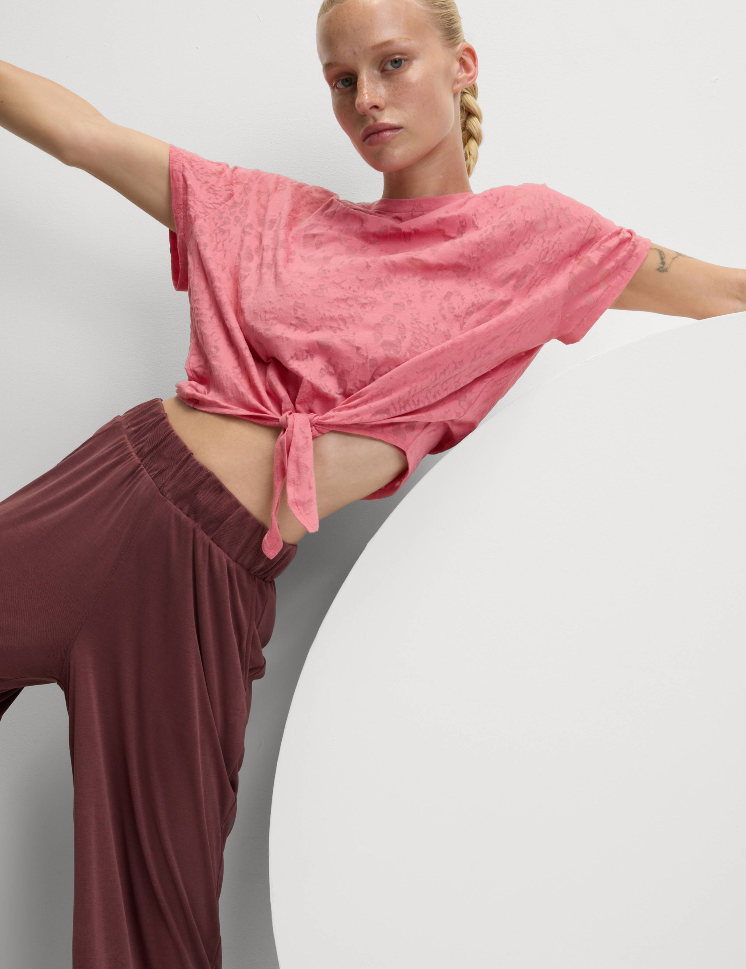 Cotton Rich Lightweight Tie Front Crop T-Shirt 1 of 6