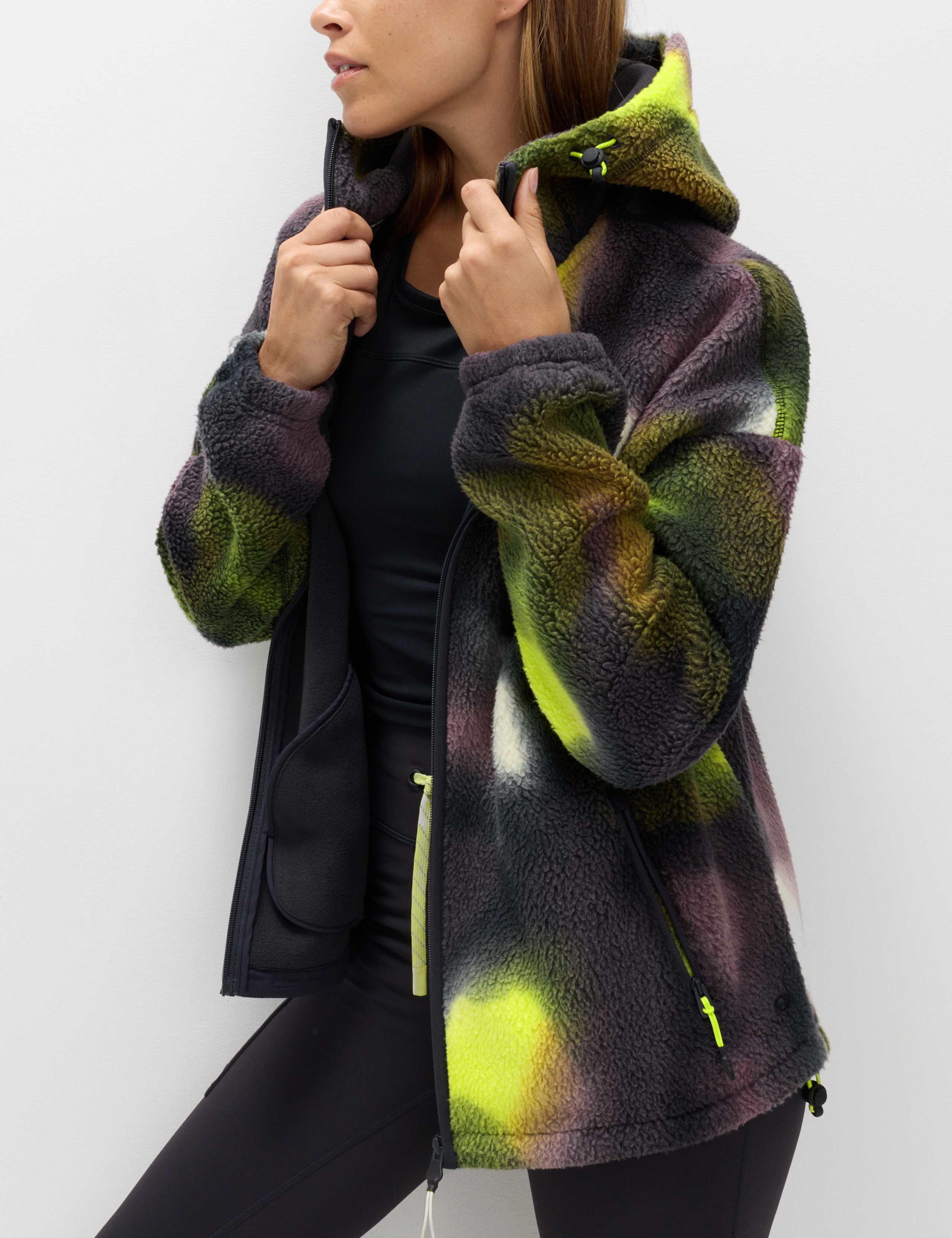 Borg Zip Up Printed Longline Fleece 4 of 7
