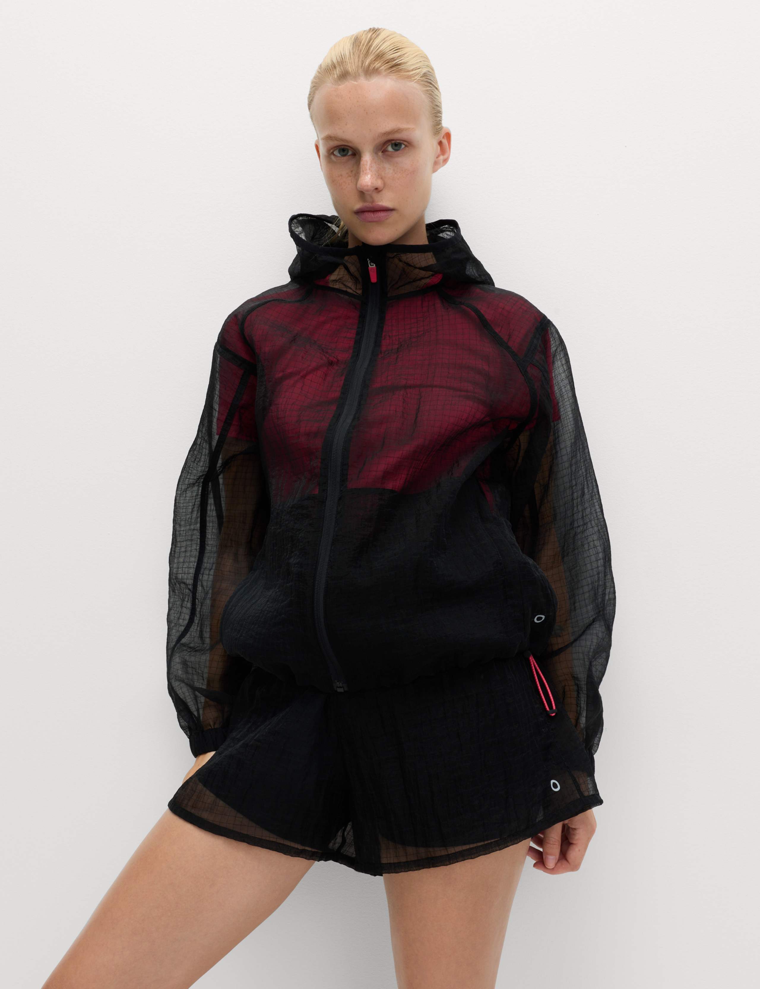 Sheer Zip Up Textured Volume Sports Jacket 3 of 8