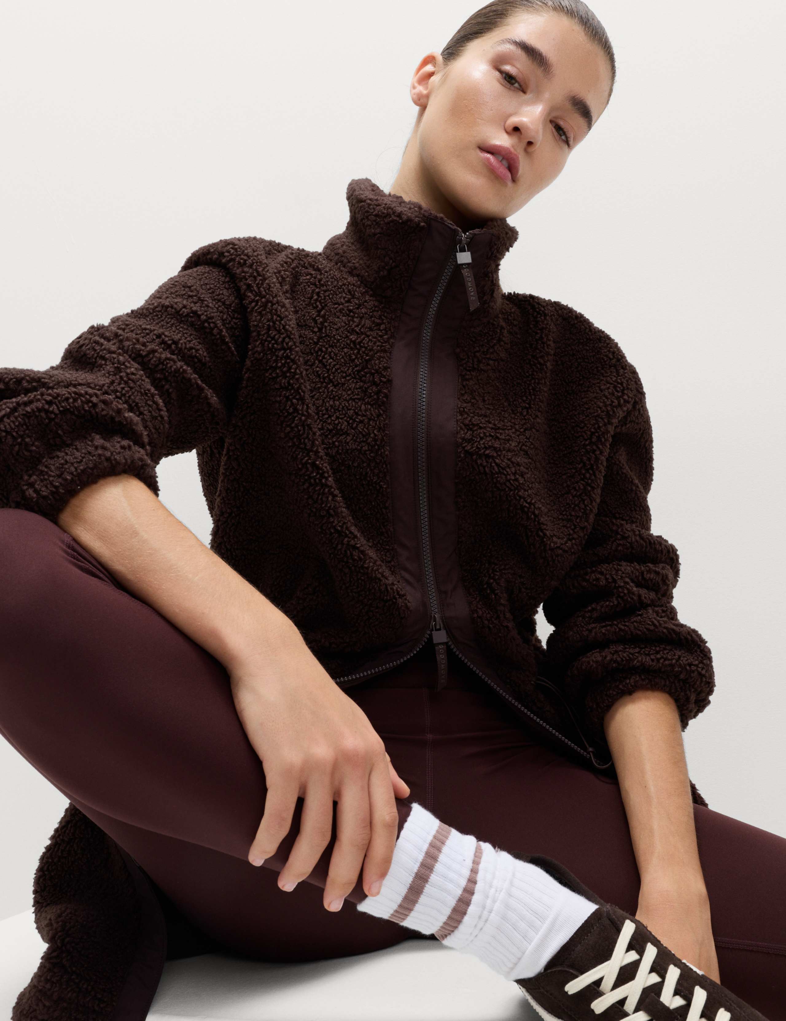 Faux Shearling Fleece Funnel Neck Zip Up Coat 1 of 8