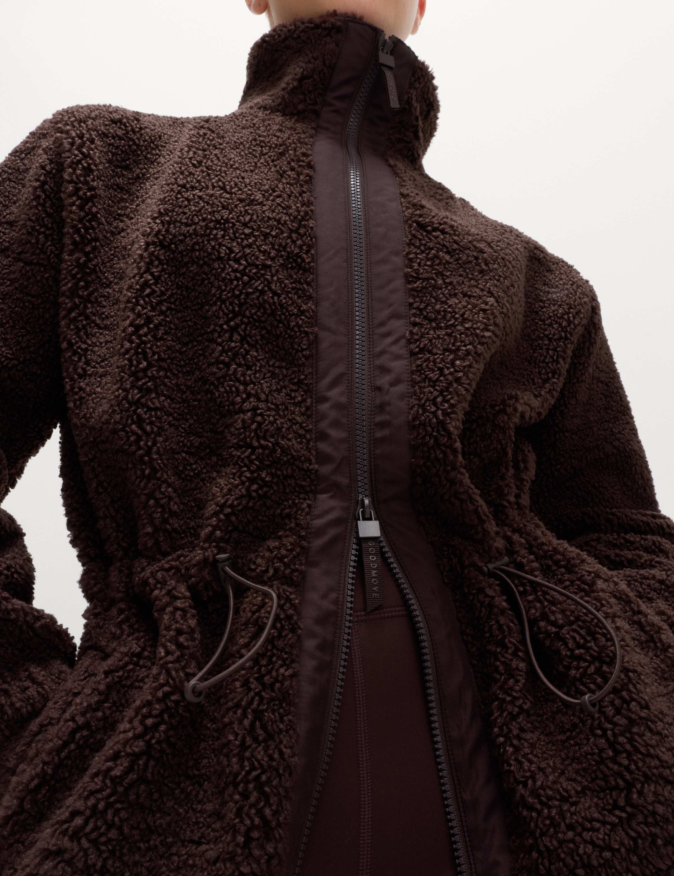 Faux Shearling Fleece Funnel Neck Zip Up Coat 5 of 8