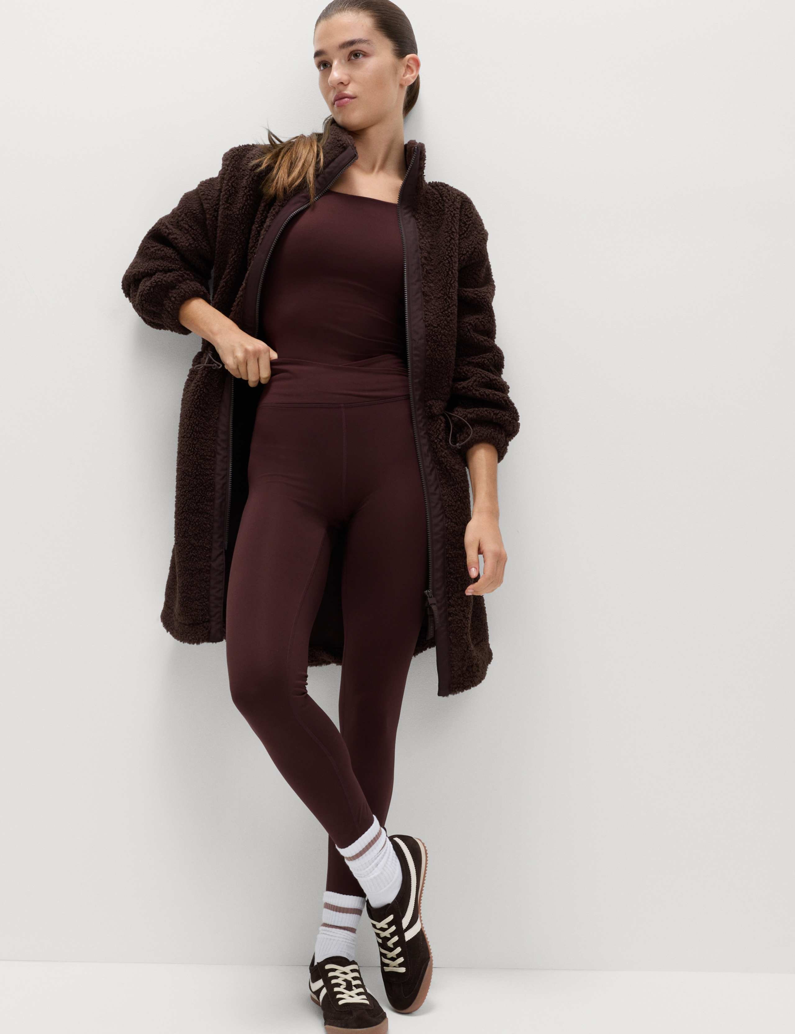 Faux Shearling Fleece Funnel Neck Zip Up Coat 6 of 8