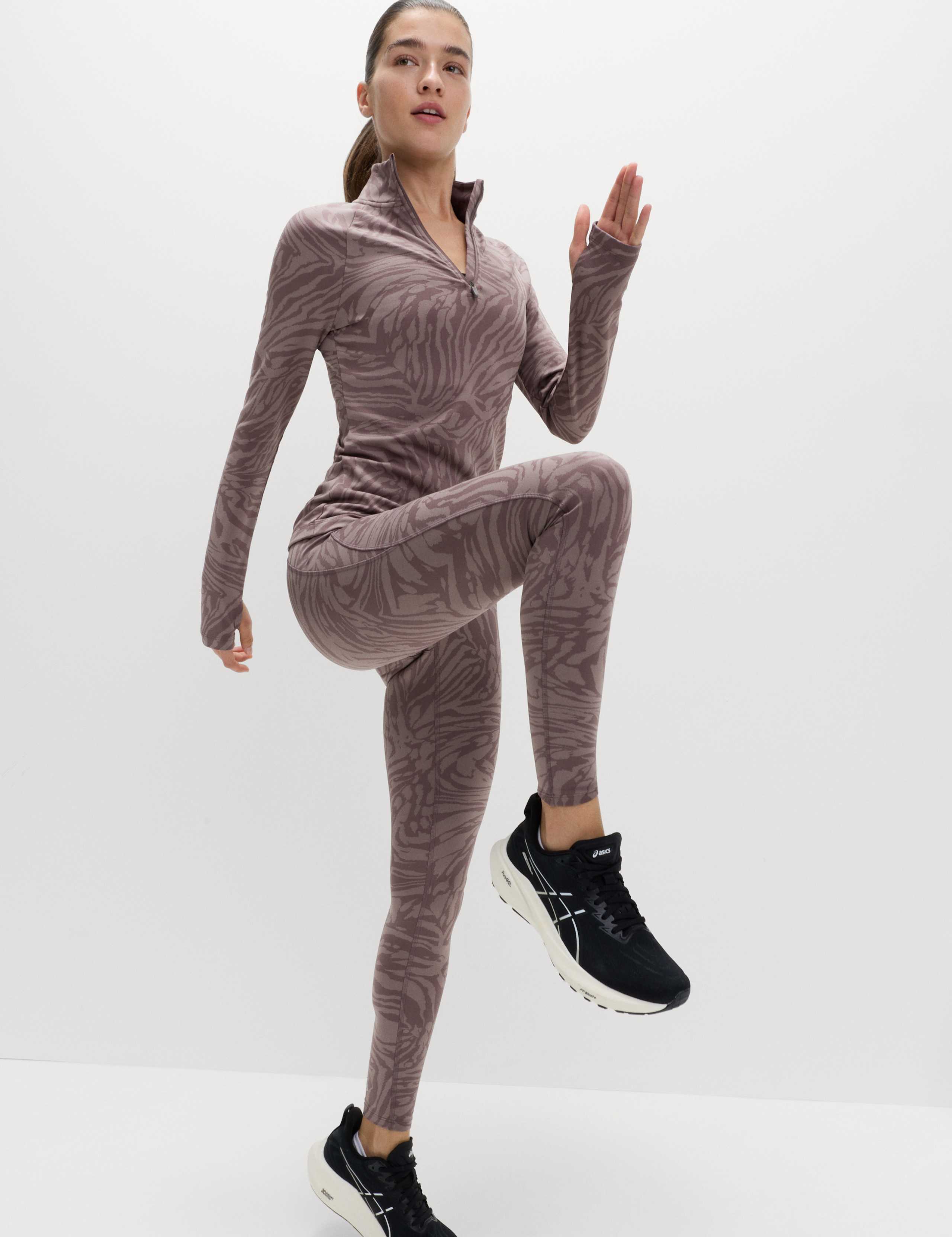 Thermal Jacquard Animal Print Half Zip Fitted Top 3 of 7