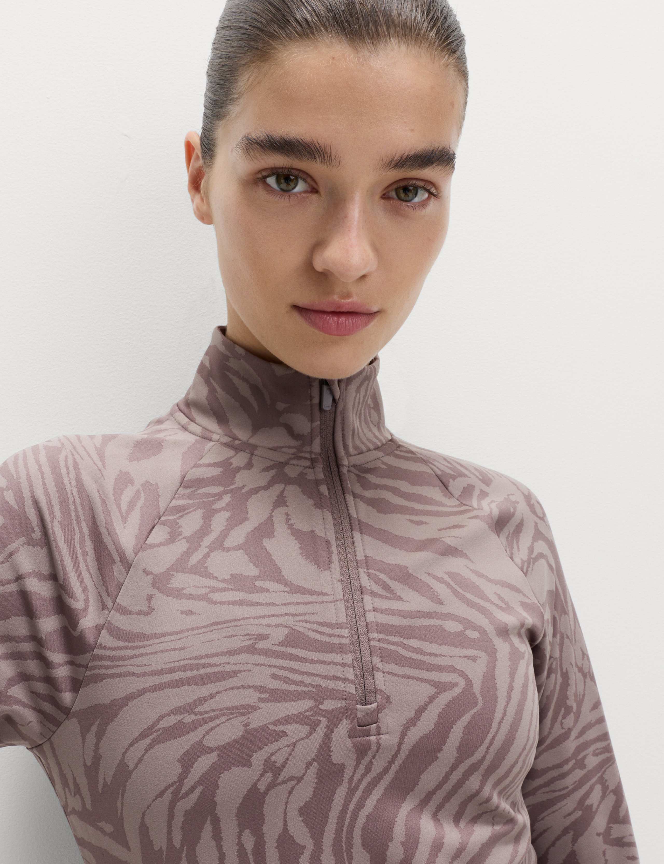 Thermal Jacquard Animal Print Half Zip Fitted Top 6 of 7