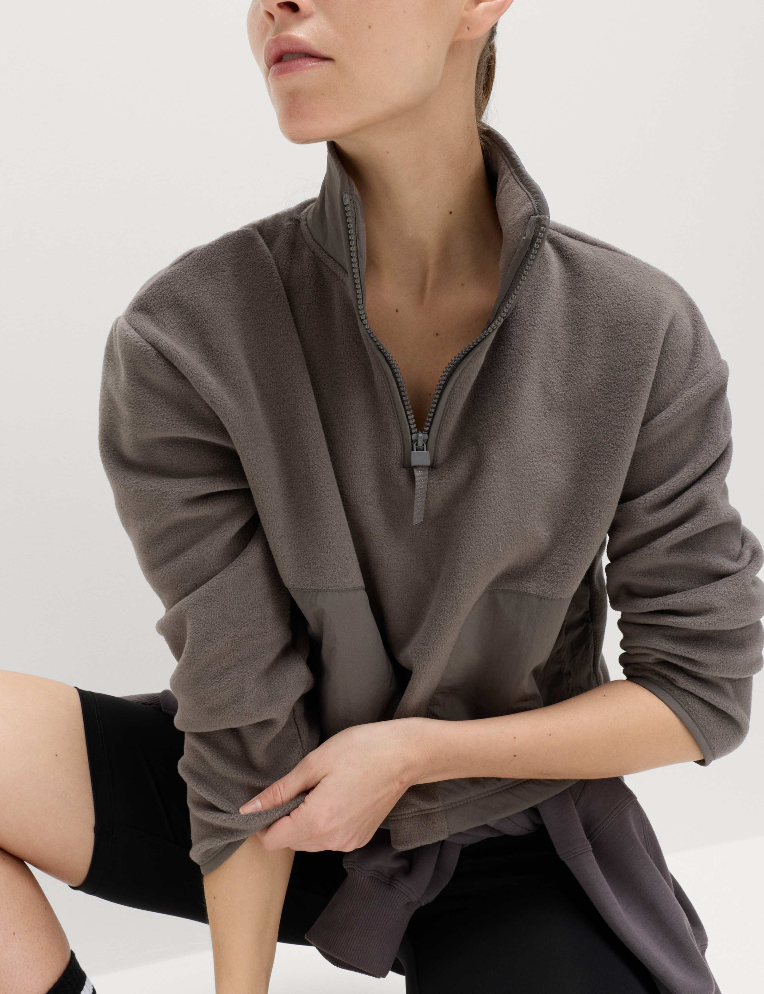 Funnel Neck Half Zip Relaxed Cropped Fleece 1 of 6