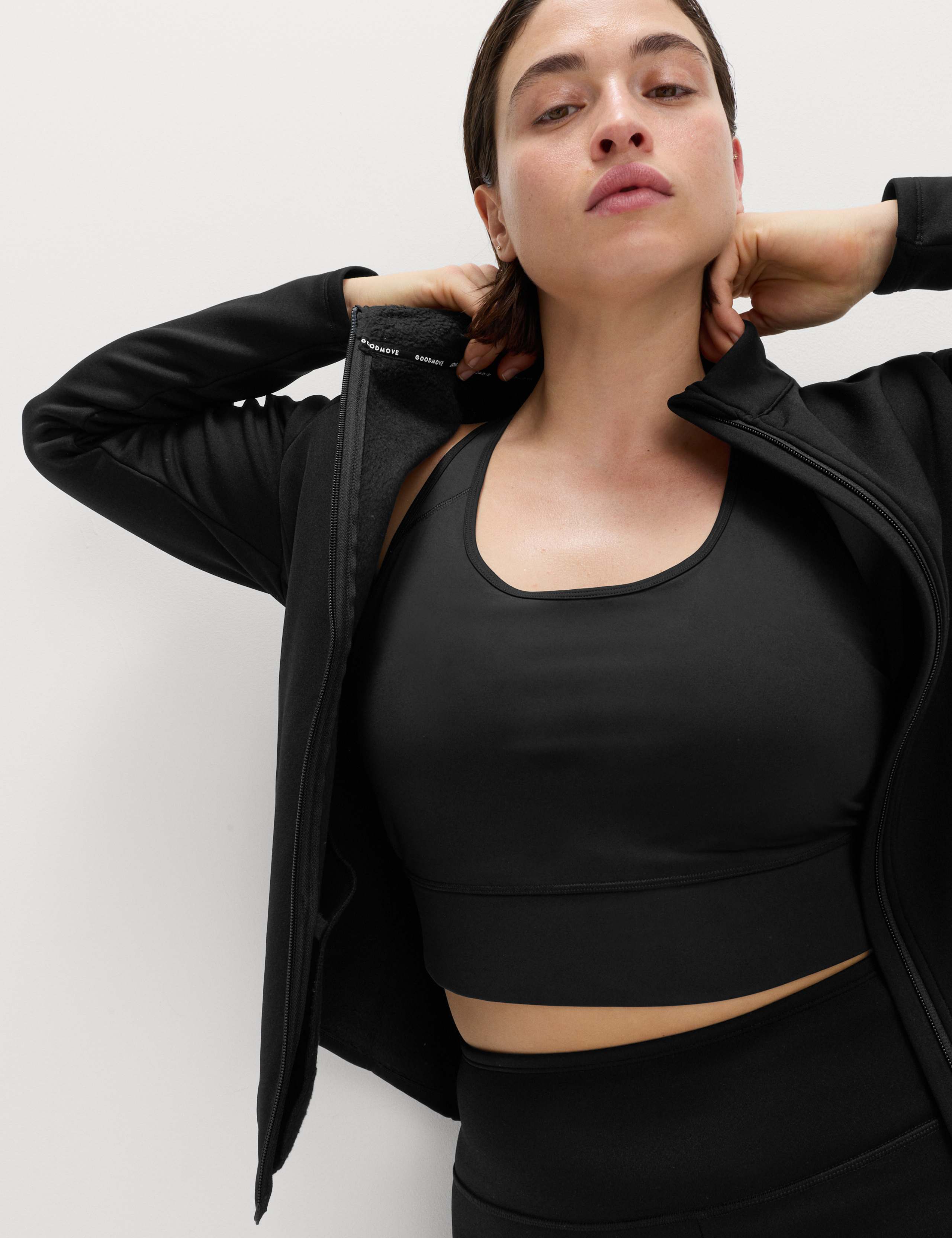 Thermal Funnel Neck Fleece Lined Zip Up Fitted Top 1 of 5